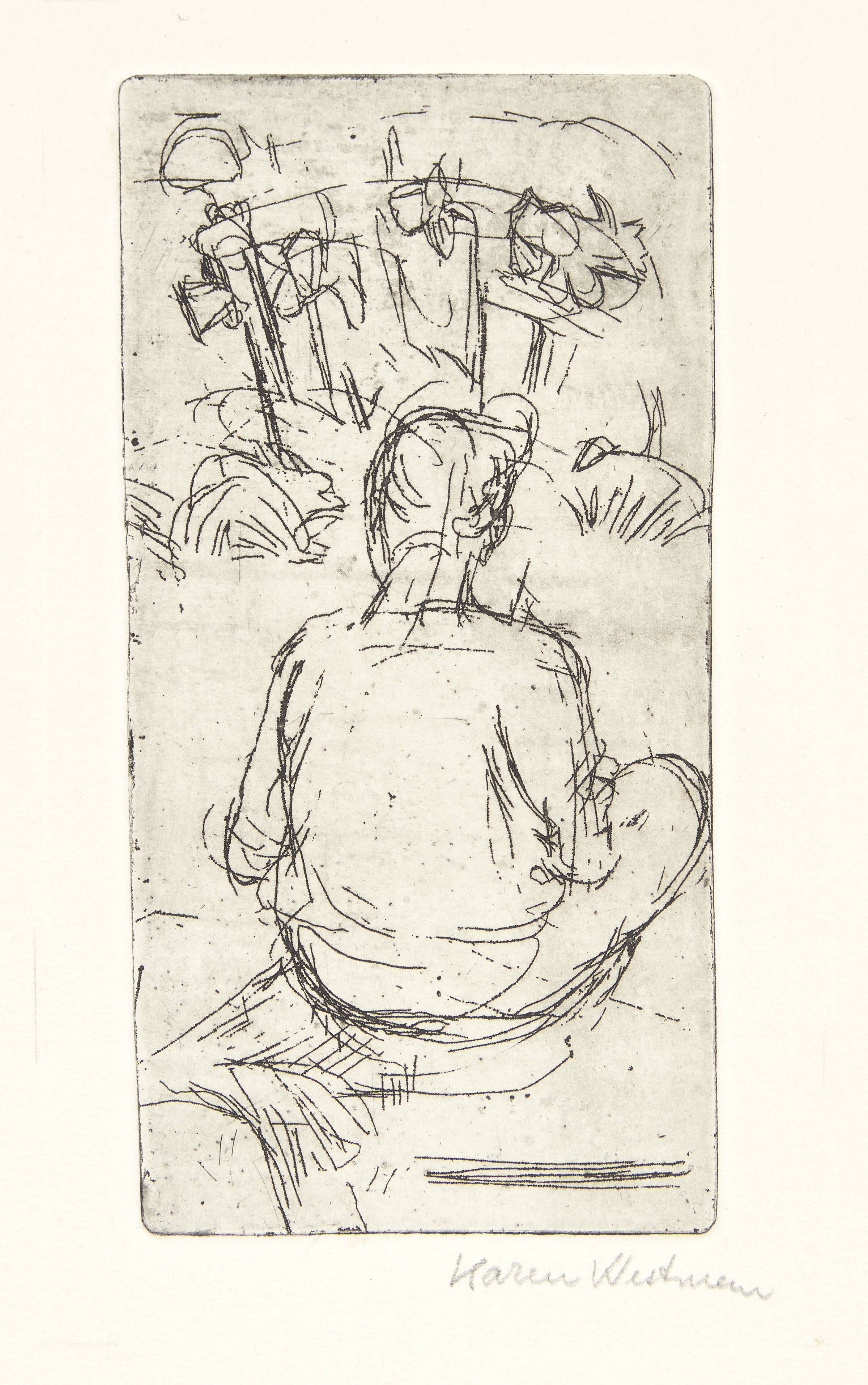 Siddende dreng set fra ryggen, Karen Westman, 1916-1970