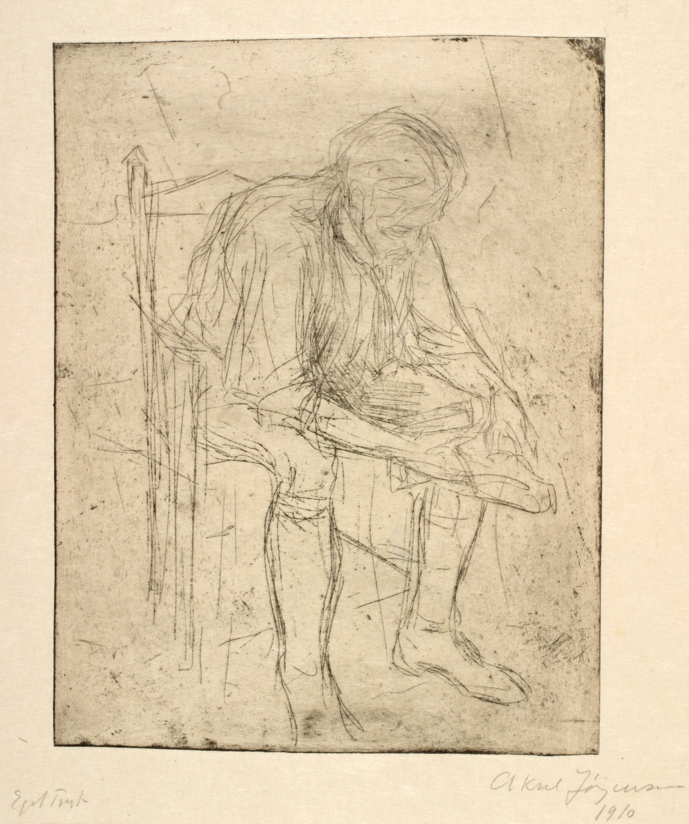 Billedhuggeren Einar Utzon-Frank, siddende, Aksel Jørgensen, 1910