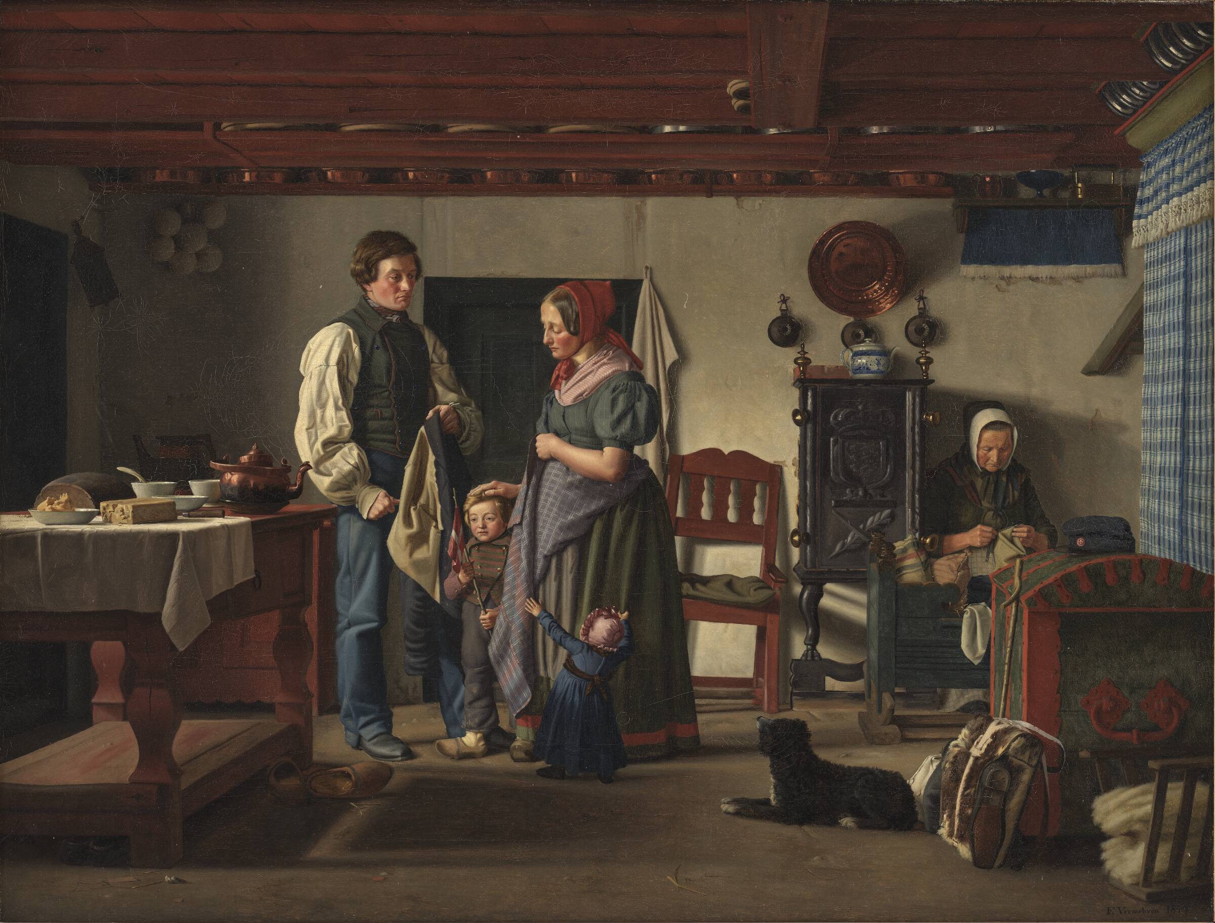 Reservesoldatens afsked med sin familie, Frederik Vermehren, 1849