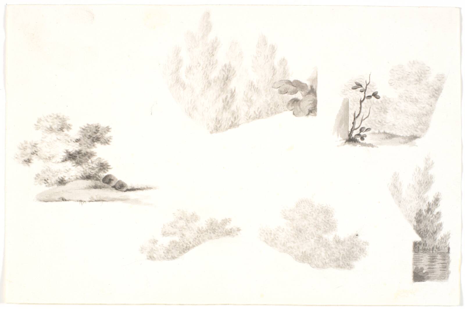 Forskellige småstudier af løvværk, Martinus Rørbye, 1720-1820
