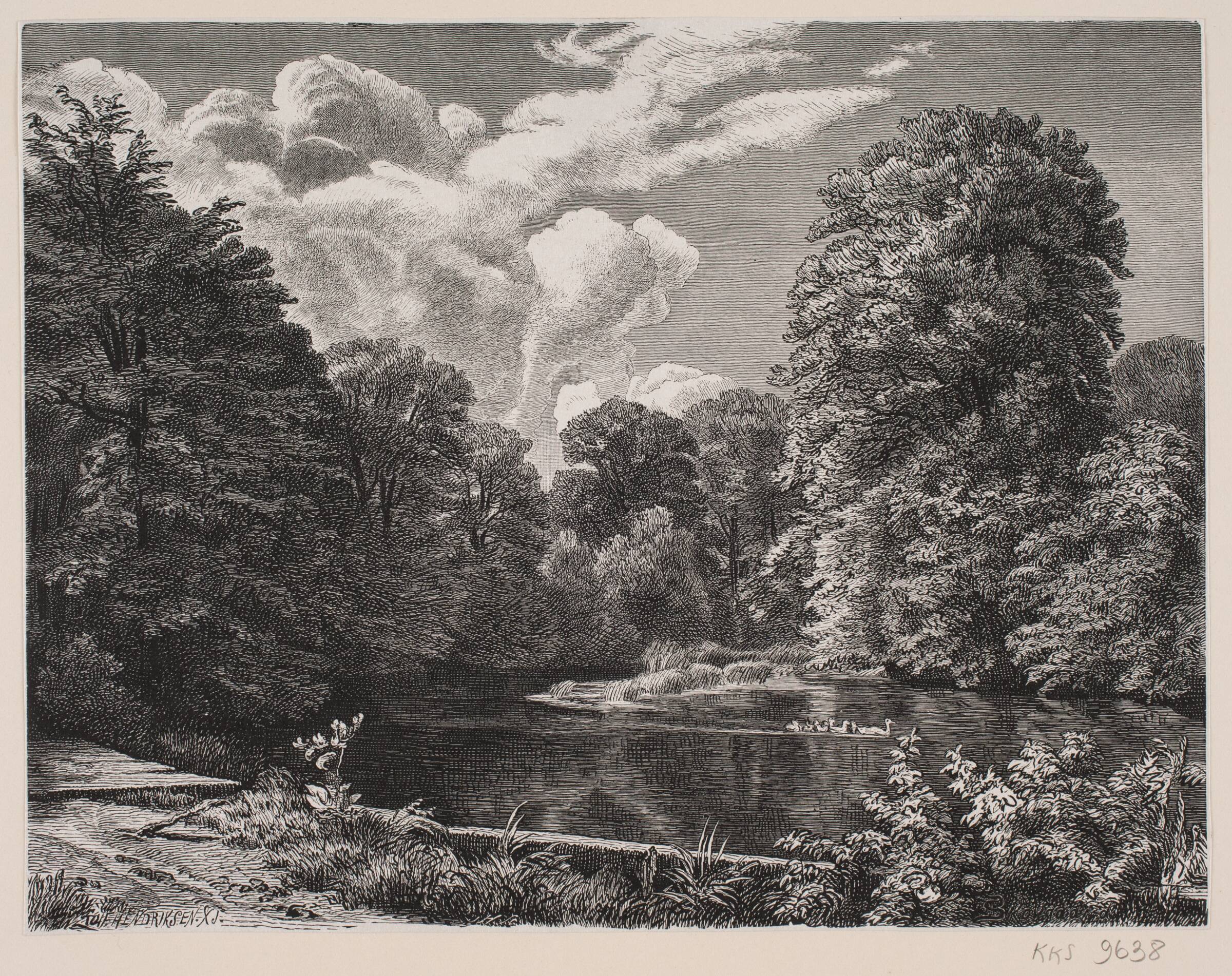 Ved en mølledam. Sommer-formiddag, J. Hildebrand, 1881
