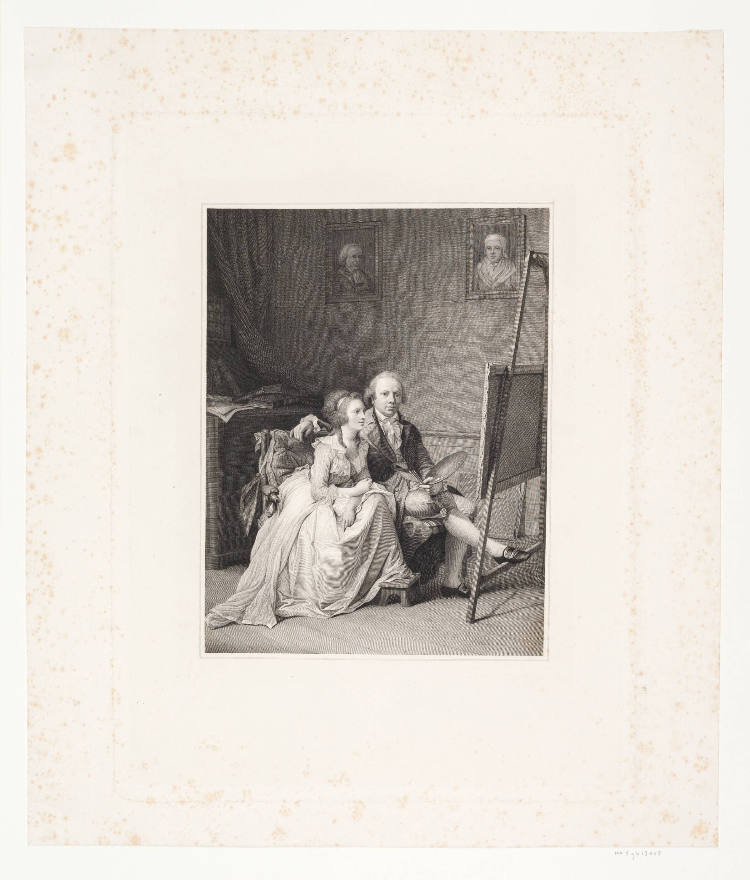 Jens Juel og hans hustru ved staffeliet, Edvard Sonne, 1849-1853