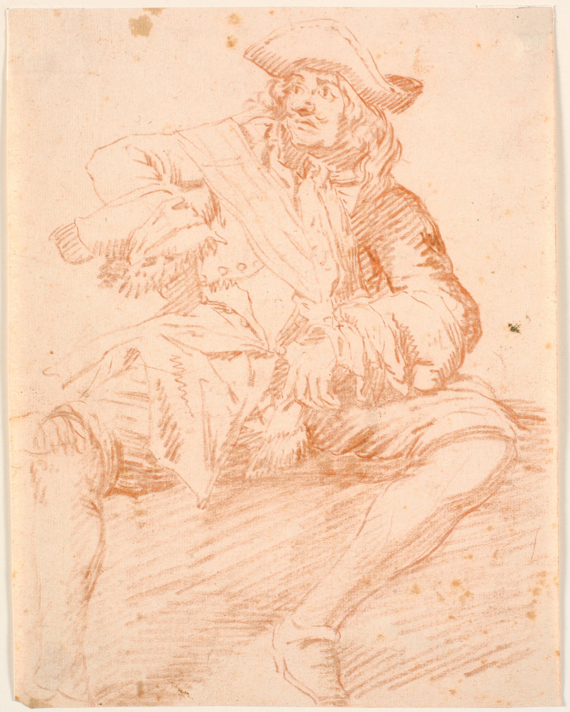 Siddende mand, hel figur forfra, Bénoit Le Coffre, 1671-1722