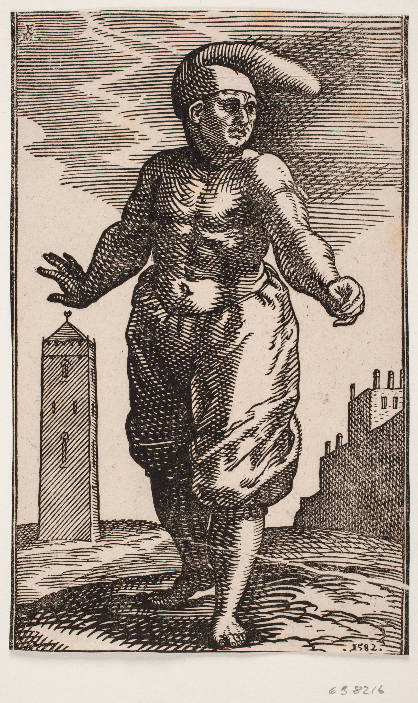 Stående mand med nøgen overkrop, Melchior Lorck, 1582