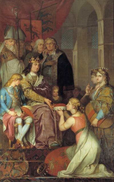 Christian I ophøjer Holsten til hertugdømme i 1474. Allegori. Maleri udført til Christiansborg Slot