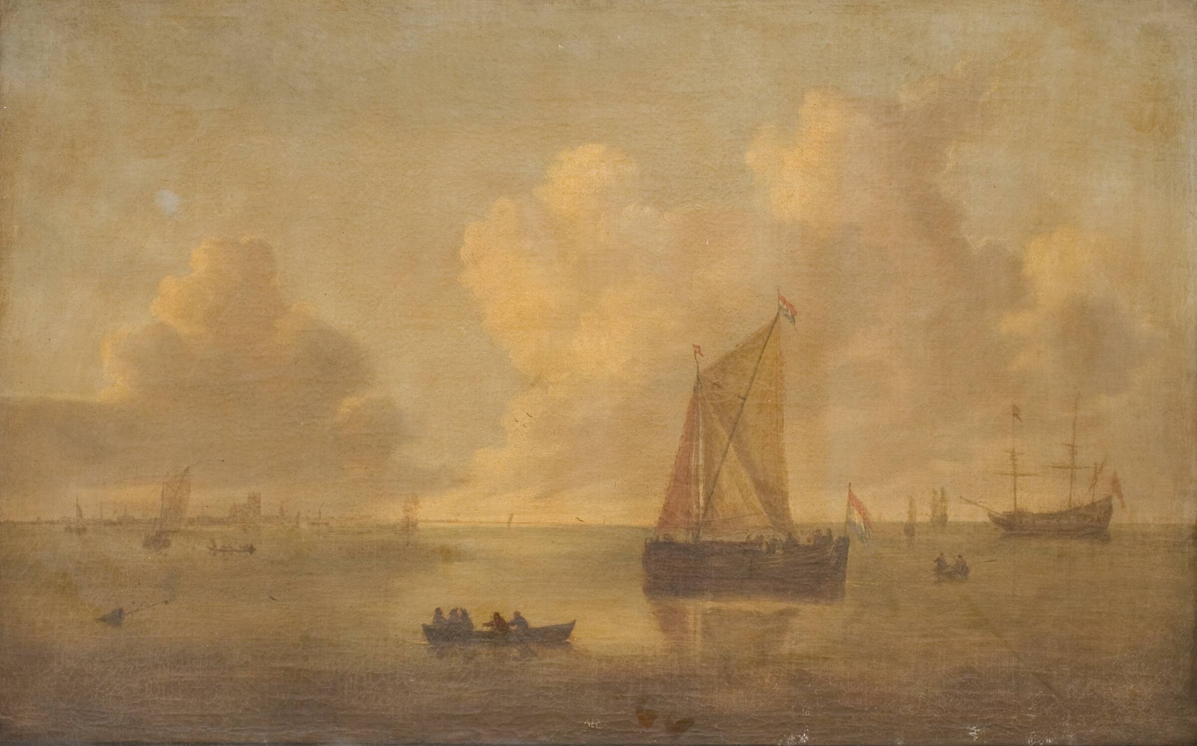 Søstykke med en by i baggrunden, Willem van Diest, 1625-1663