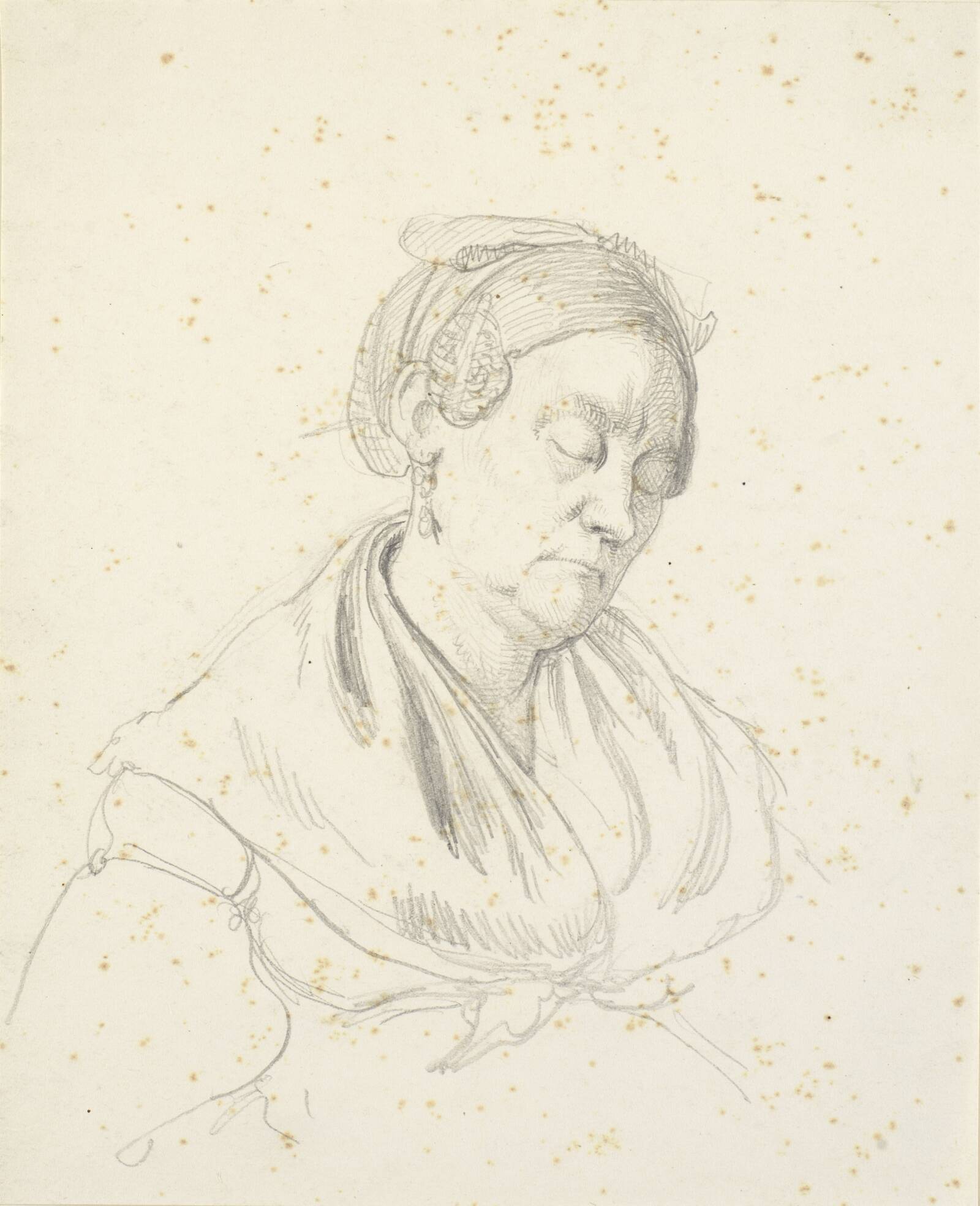 Sovende kone. Brystbillede, Wilhelm Marstrand, 1810-1873