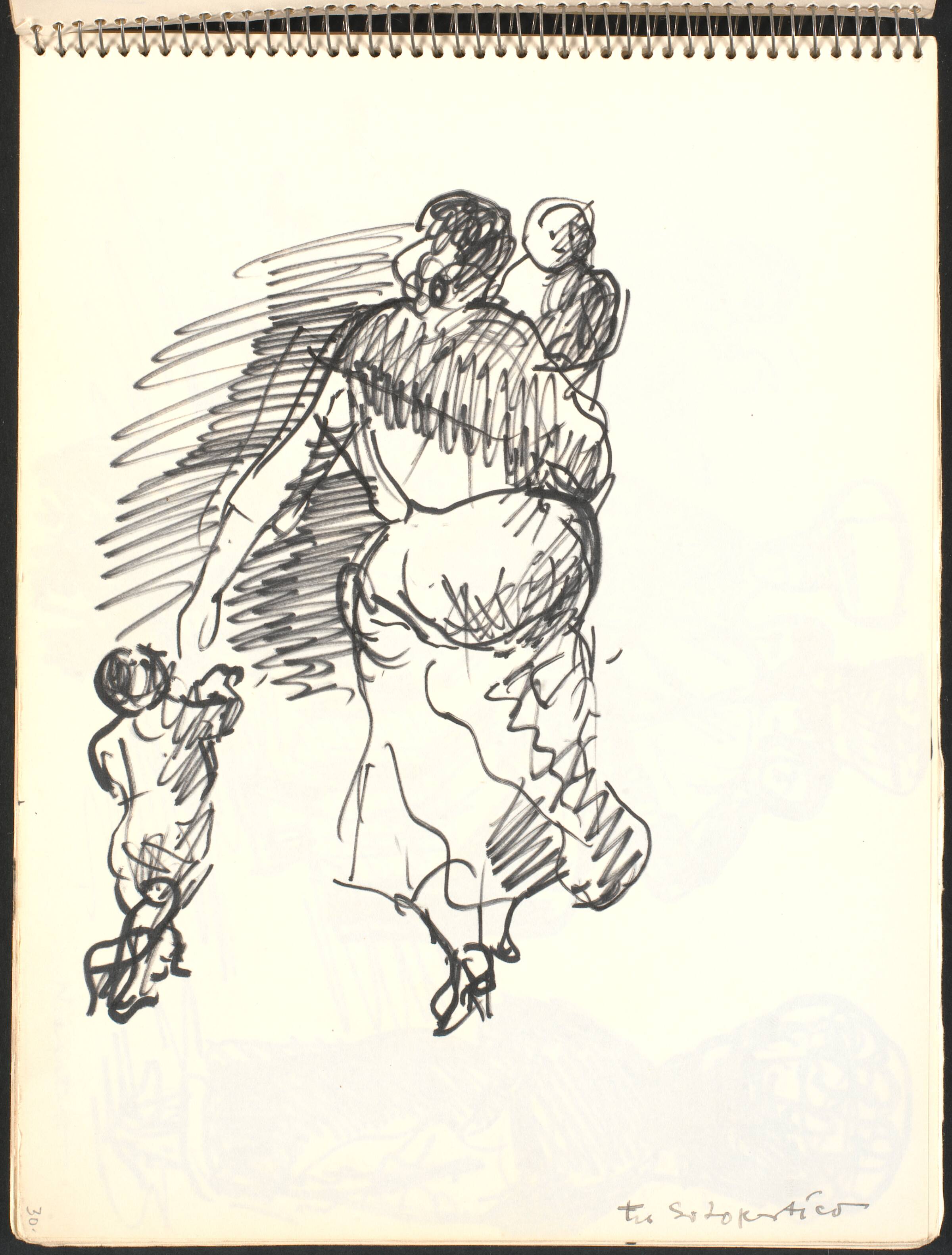 Gående kvinde med barn på armen og ved hånden, Gottfred Eickhoff, 1952