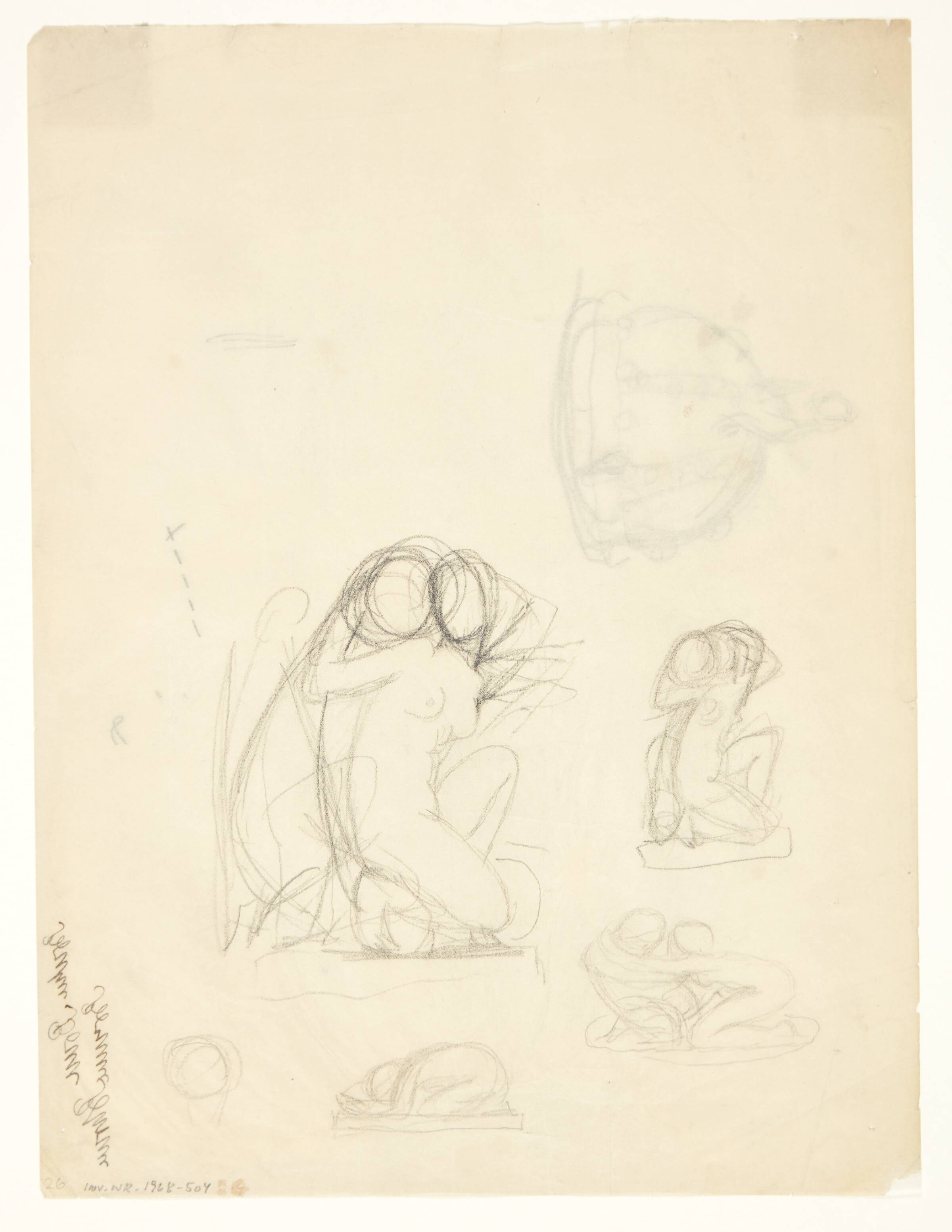 Tre udkast til statuetter af elskovspar og en sammenkrøben figur, Gerhard Henning, 1920-1929