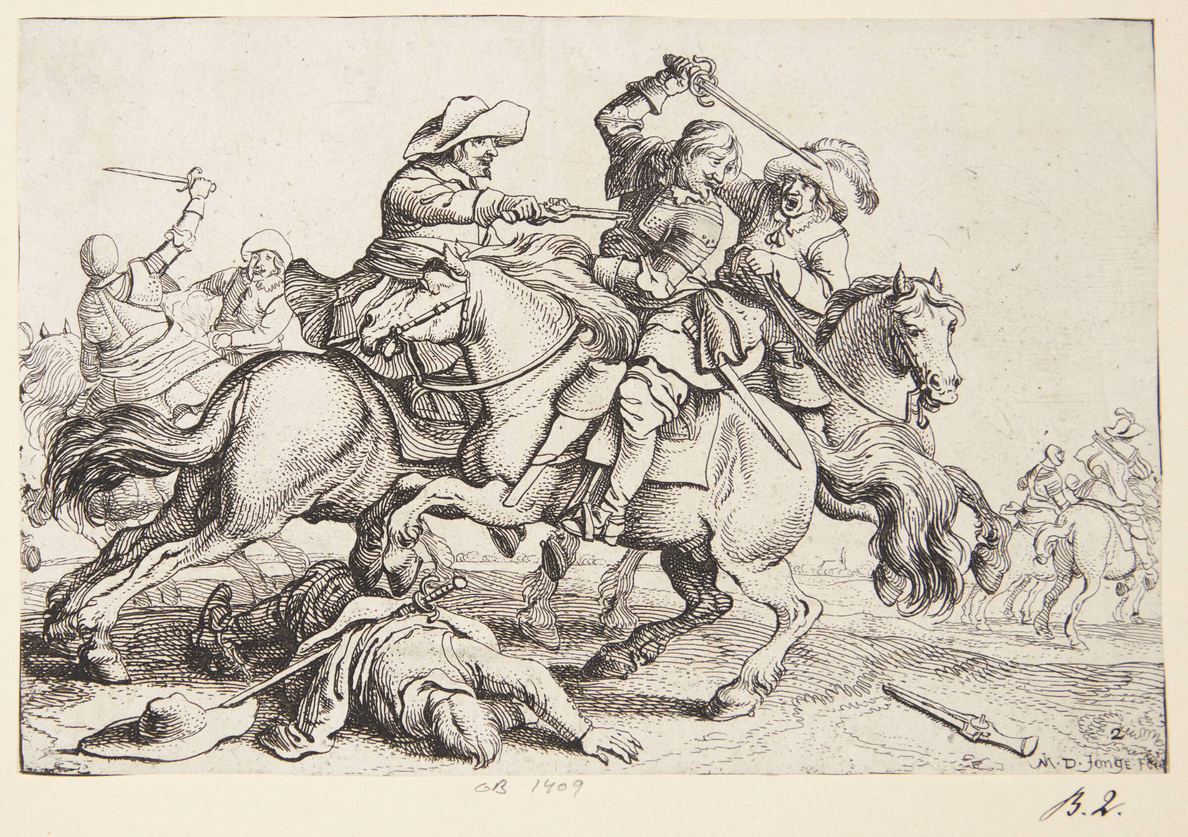 Tre ryttersoldater i kamp, Jan Martszen de Jonge, 1609-1677