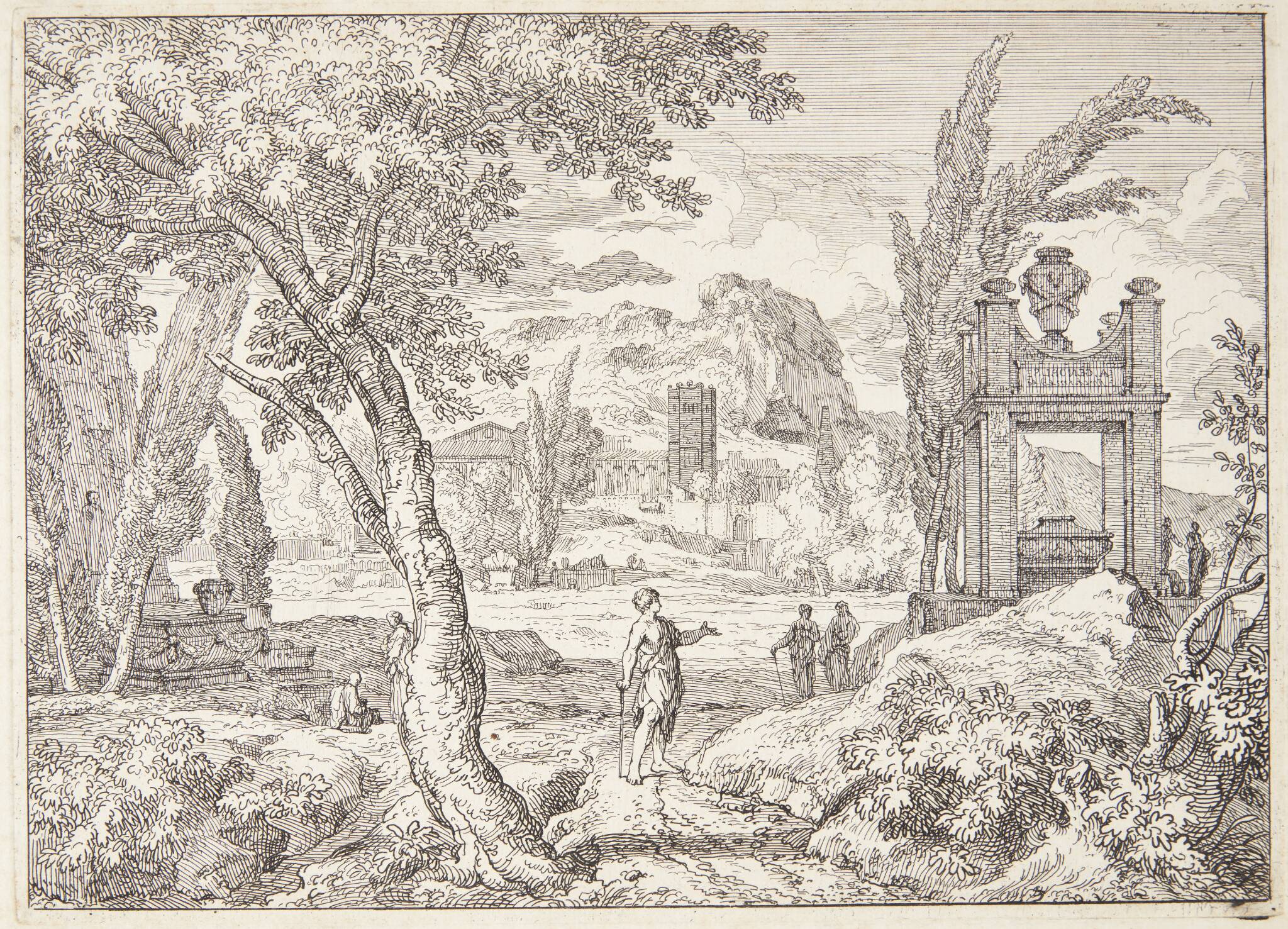 Arkadisk landskab med et mausoleum
