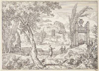 Arkadisk landskab med et mausoleum