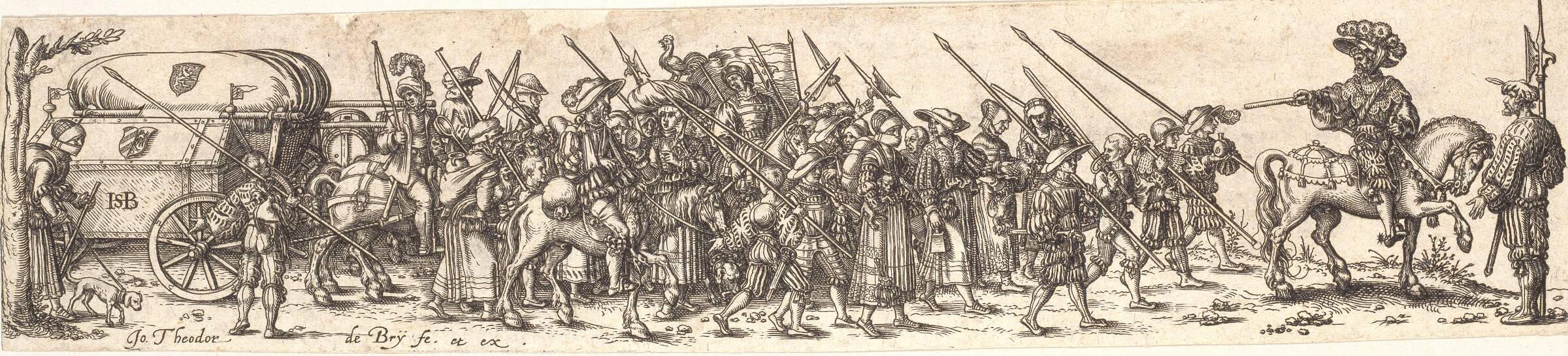 Soldatertog, forrest en officer til hest, Jan Theodor de Bry, 1561-1623