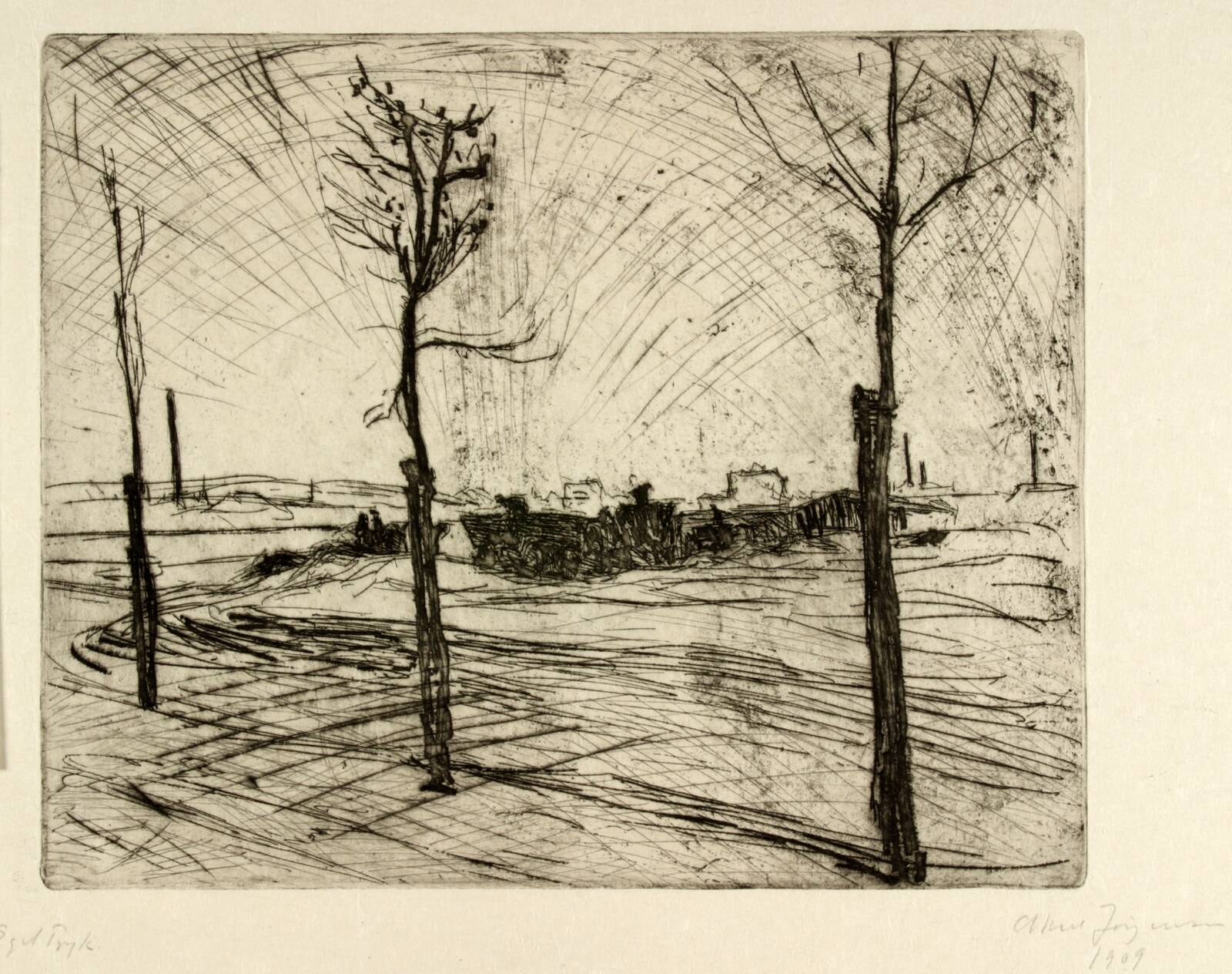 Forstad i sol, Aksel Jørgensen, 1909
