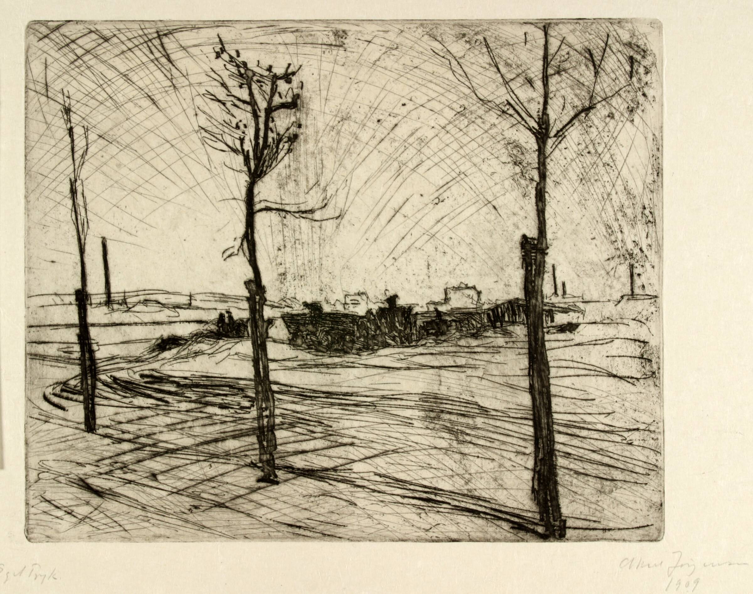 Forstad i sol, Aksel Jørgensen, 1909