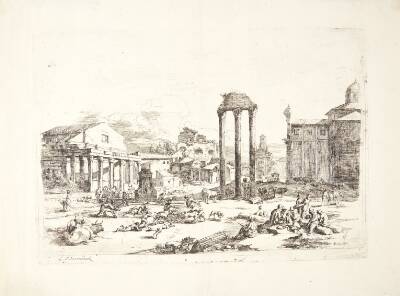 Kvægmarkedet ved Campo Vaccino (Forum Romanum) i Rom med ruinerne af Jupitertemplet