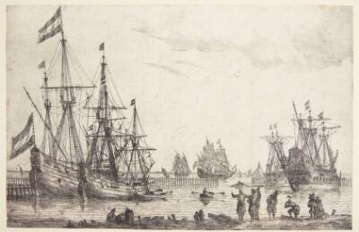 Fire skibe bag en bølgebryder