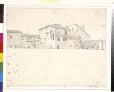 Romerske huse, set over en mur.
