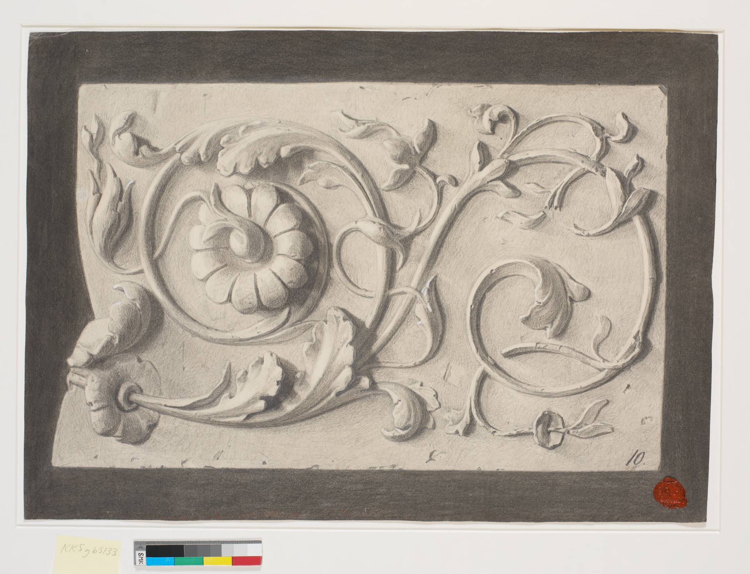 Tegning efter gips. Relief med akantusranke, Joakim Skovgaard, 1874