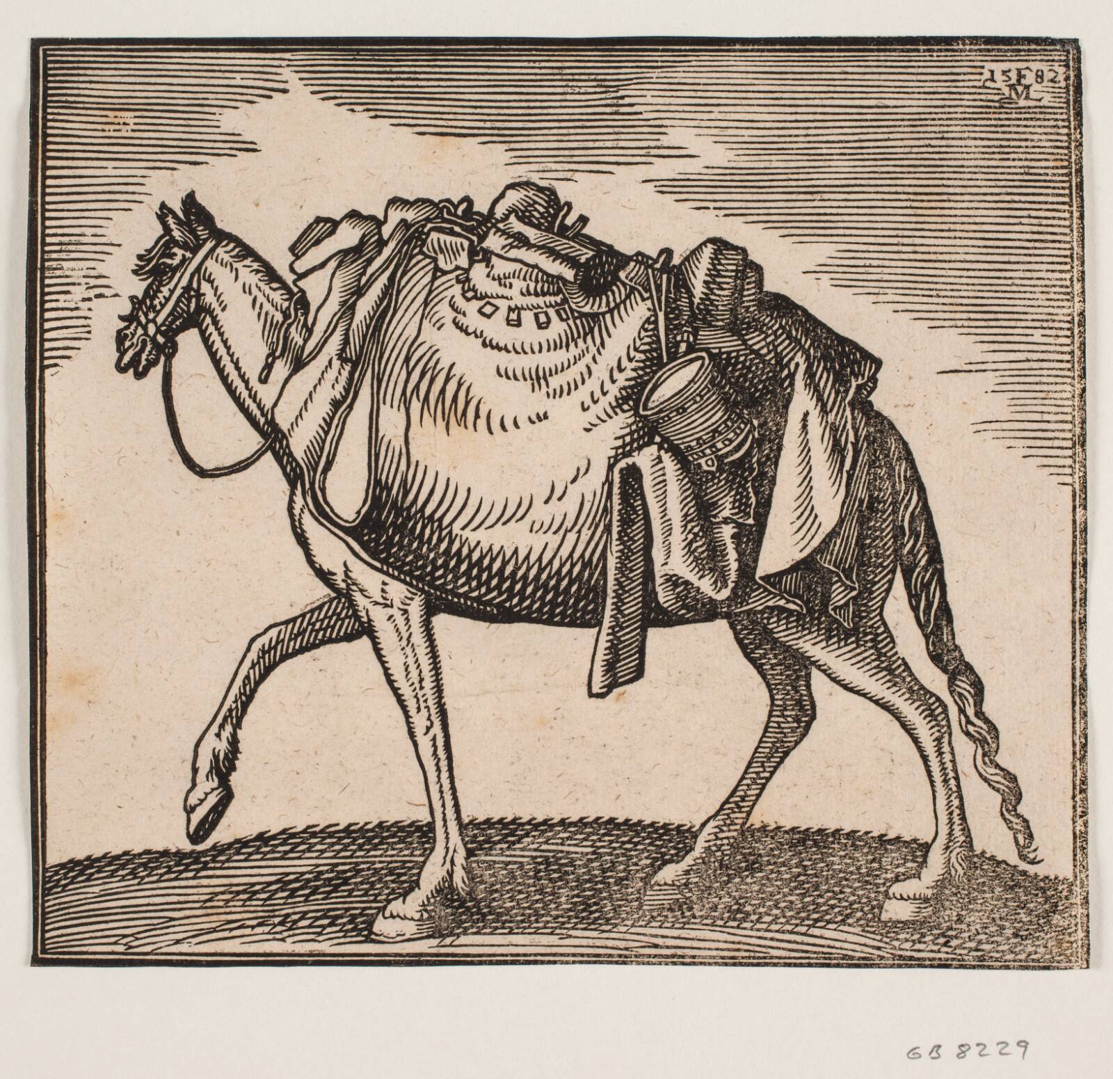 Svært bepakket hest, Melchior Lorck, 1582