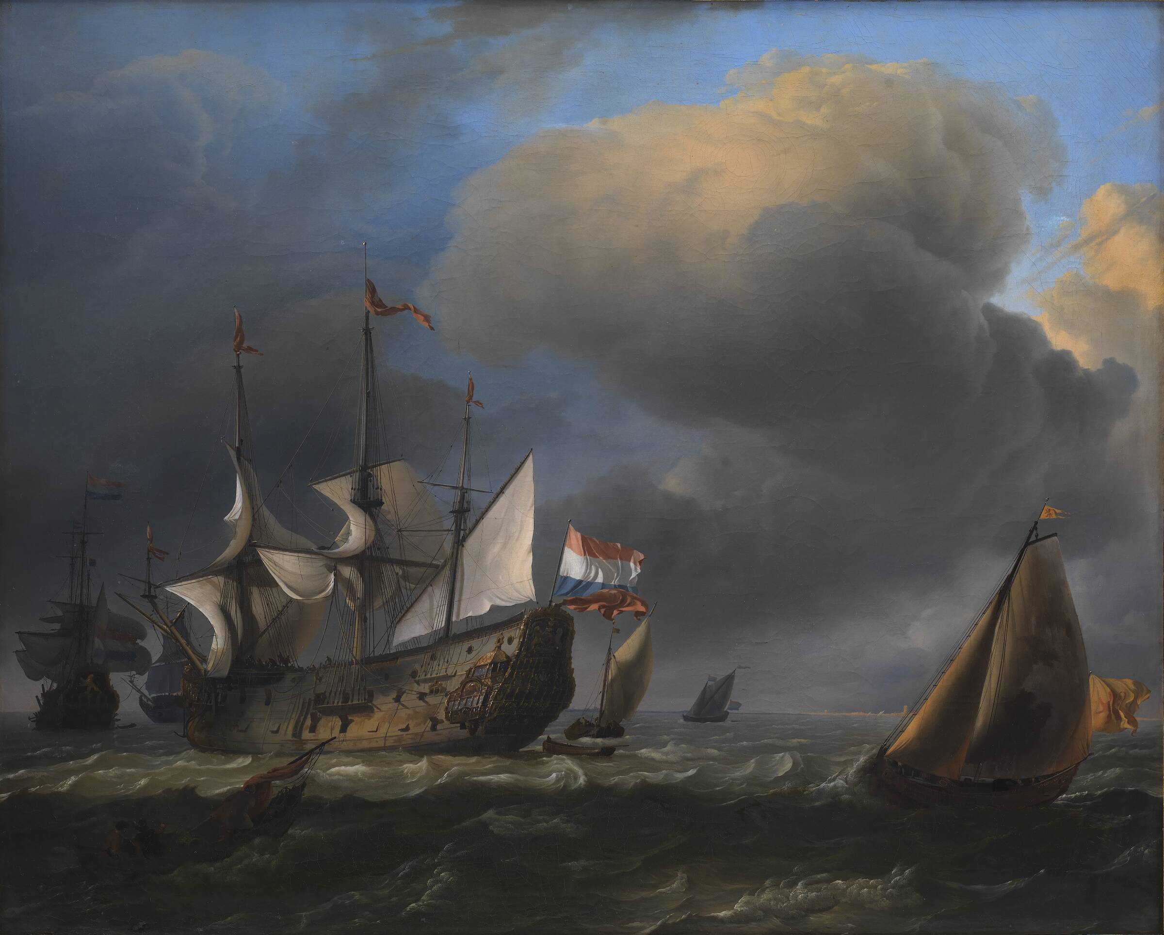 Marine med hollandske krigsskibe og fiskerbåde, Ludolf Bakhuizen, 1646-1708
