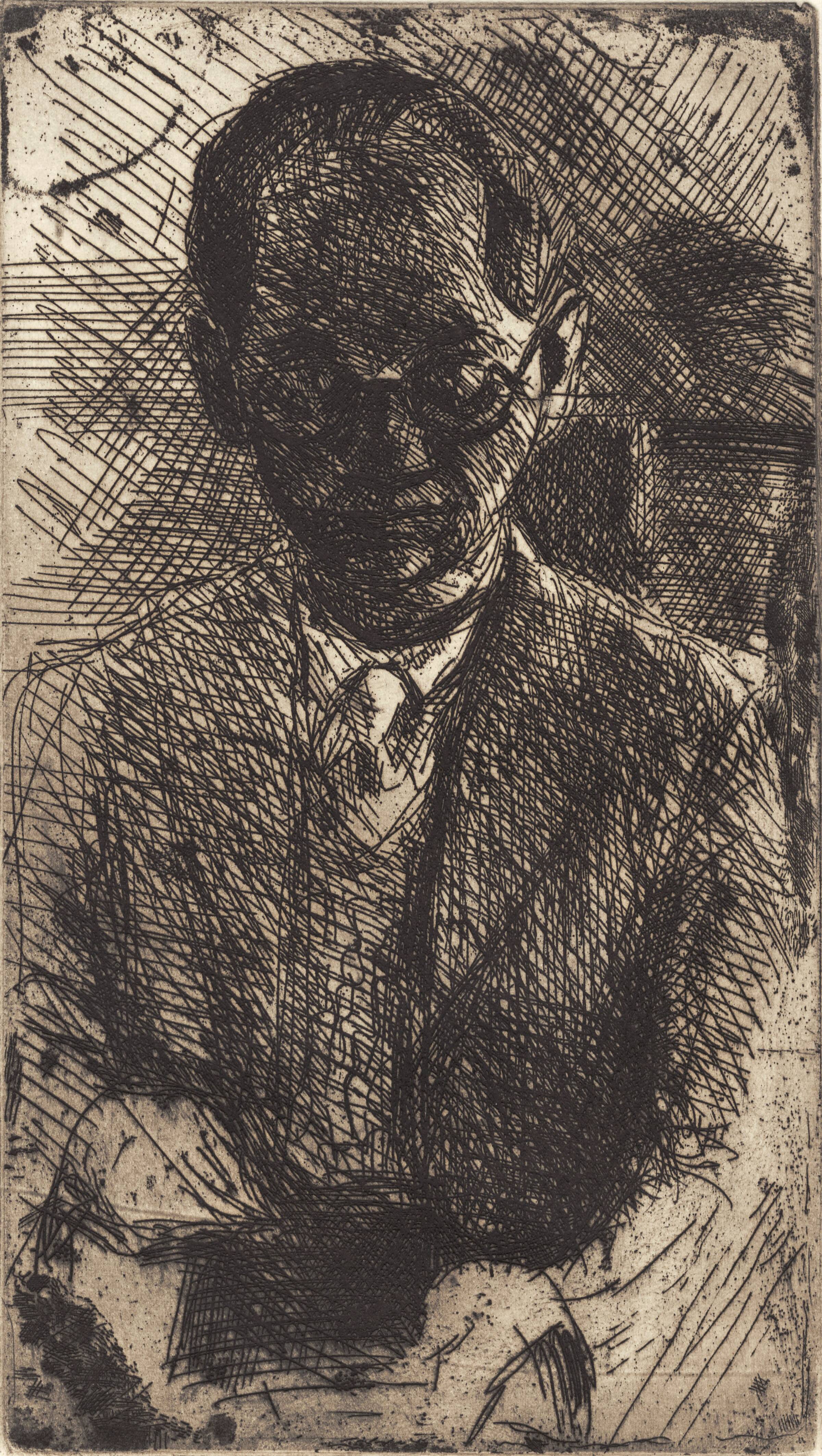 Selvportræt med raderplade, Holger J. Jensen, 1946