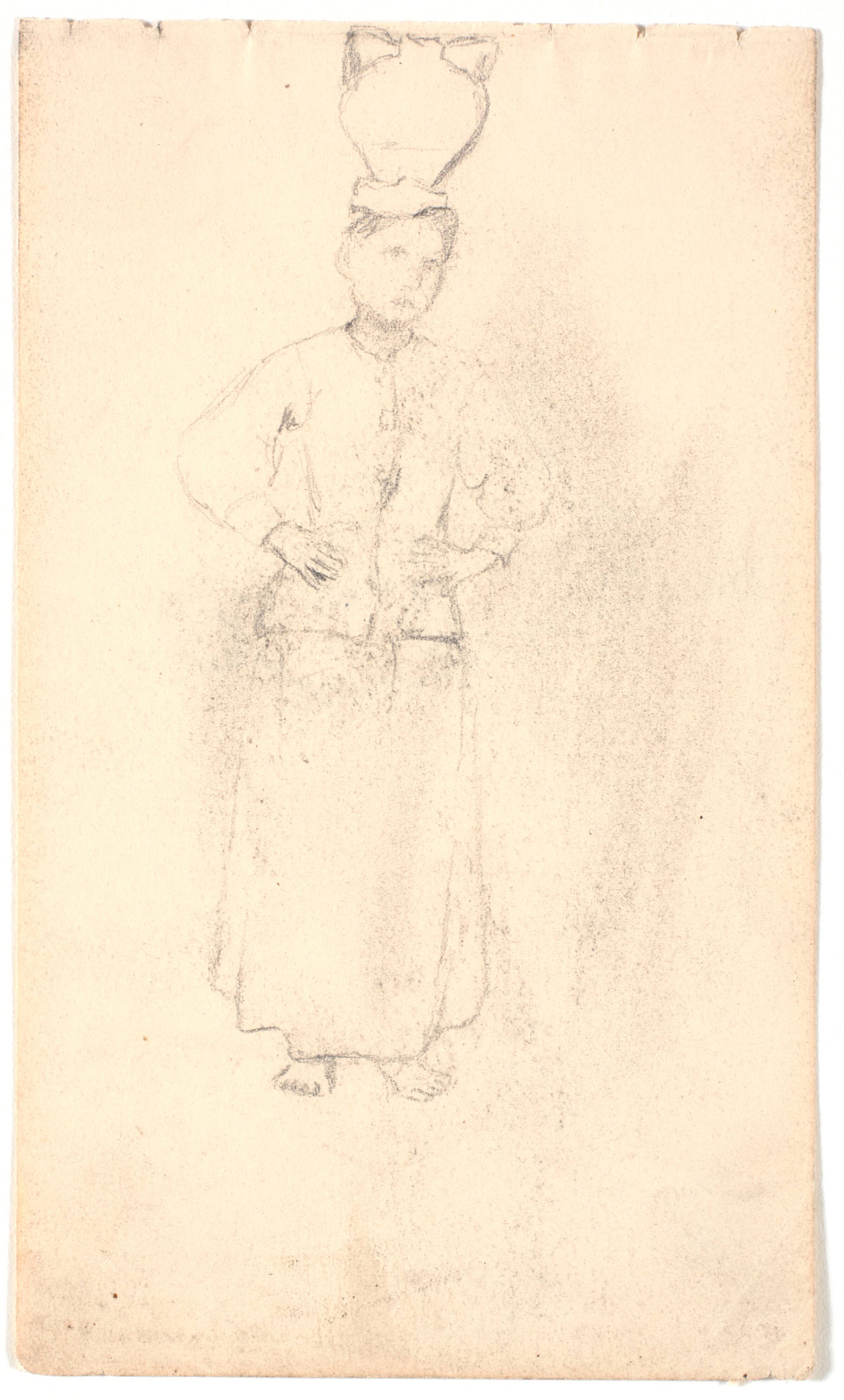 Italiensk pige med krukke på hovedet. Terracina, L.A. Ring, 1893-1895