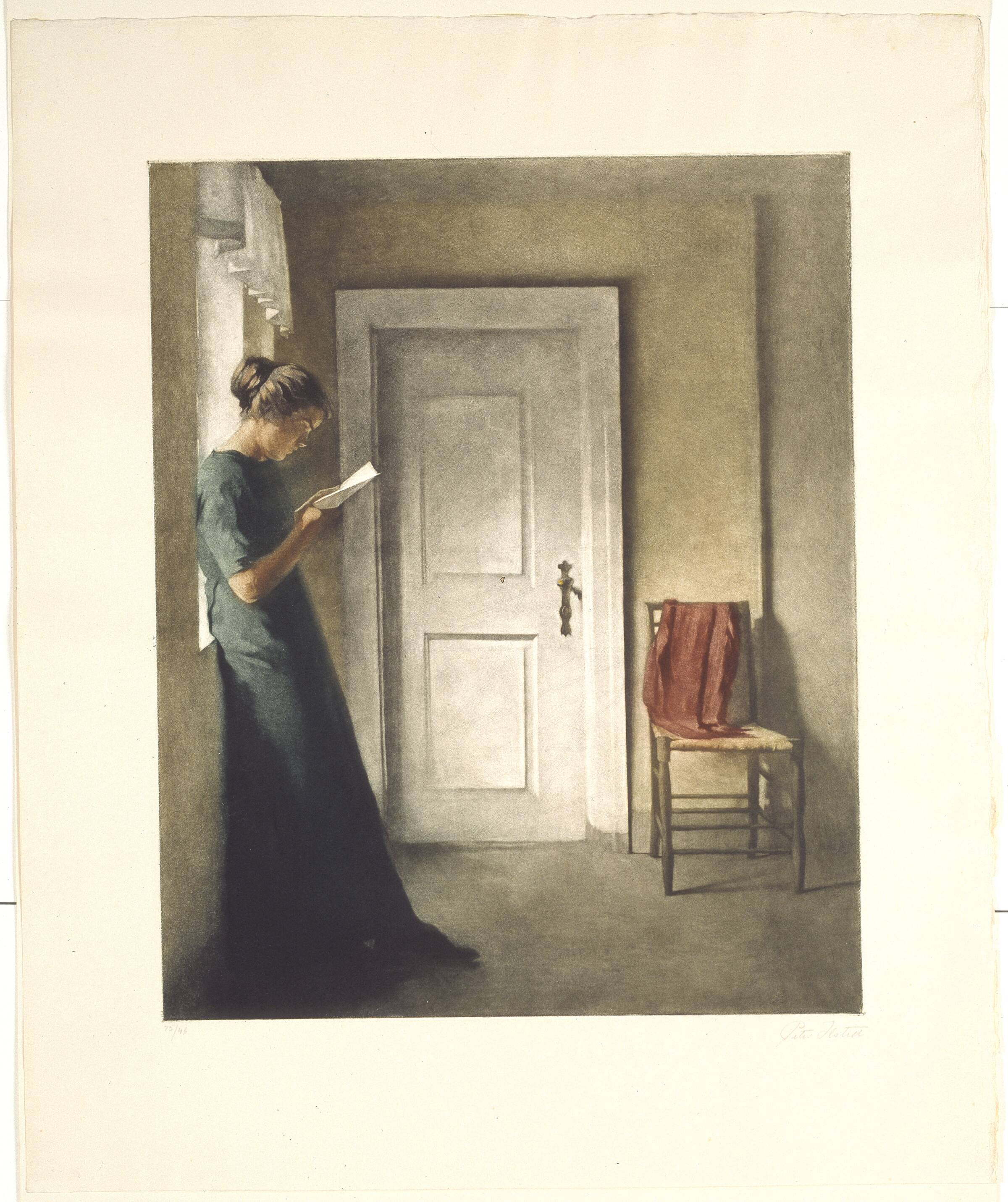Interiør med et rødt sjal, Peter Ilsted, 1913
