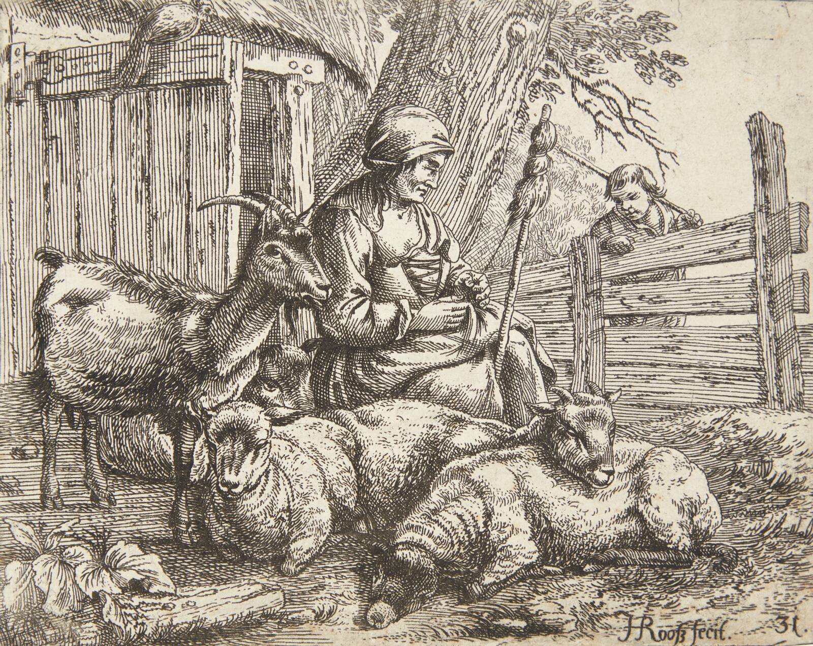 Hyrdinde, der spinder uld, Ubekendt, 1650-1699