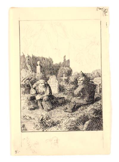 Illustration til "Strandvarslet og kirkegrimen"