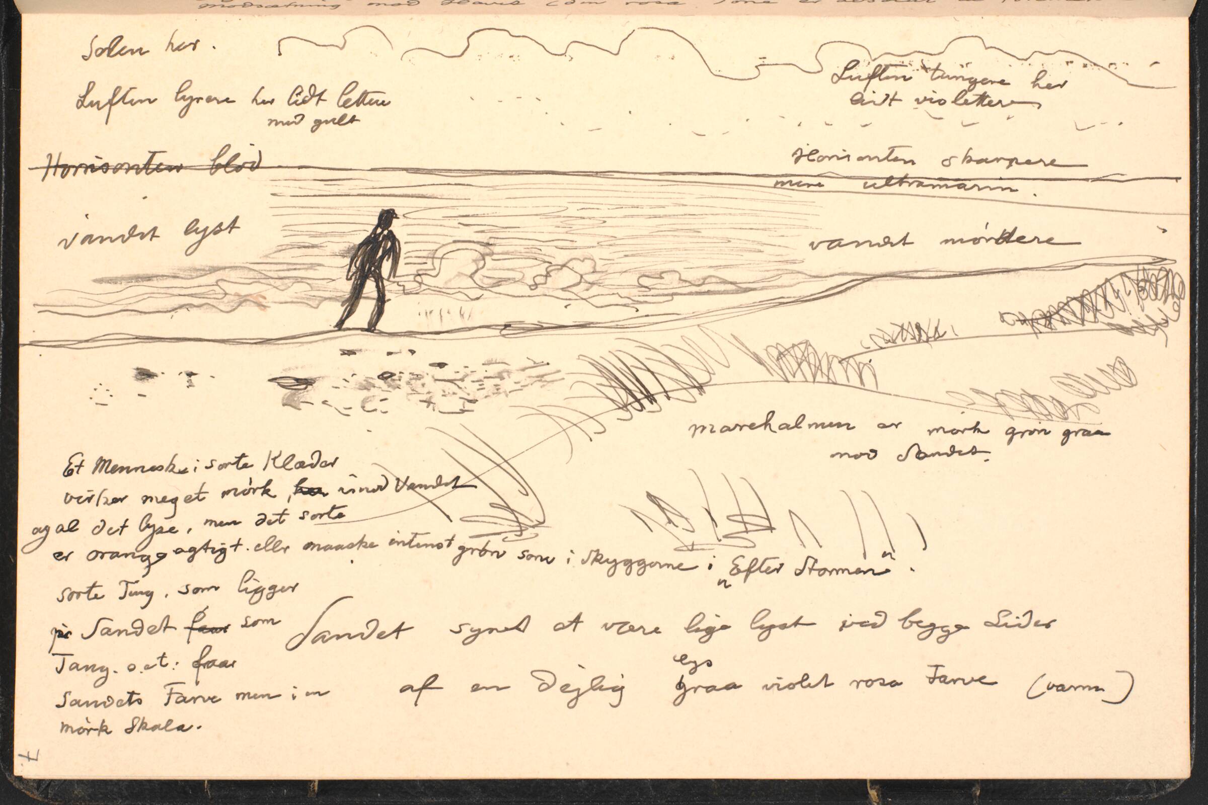 Strandbred. Mand med trillebør på stranden. Forstudie til "Sol og Ungdom". Beskrivelse af lys og farver, J.F. Willumsen, 1907-1910