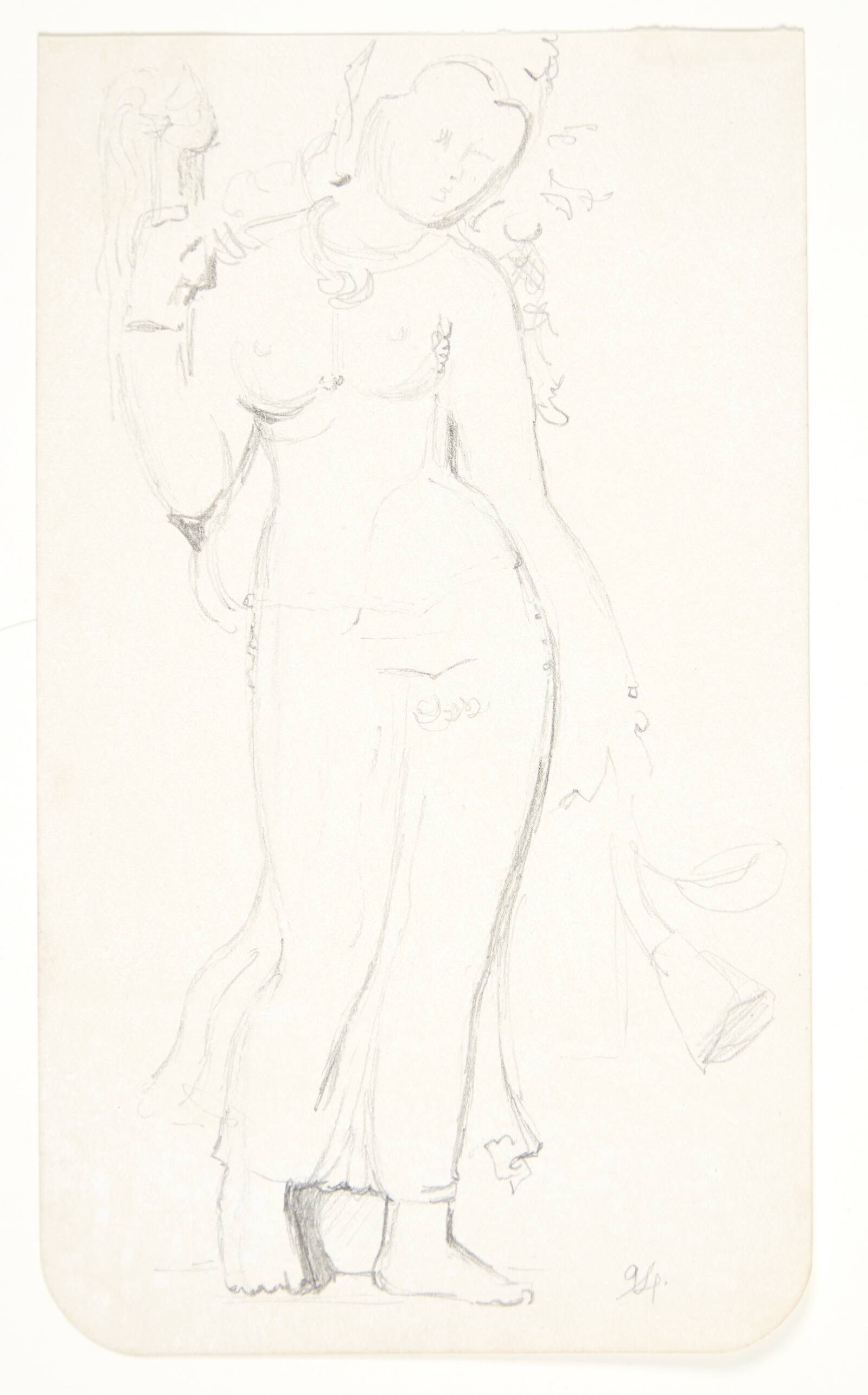 Stående kvinde. Studieblad efter relieffer i Borobudur, Java, Svend Rathsack, 1921