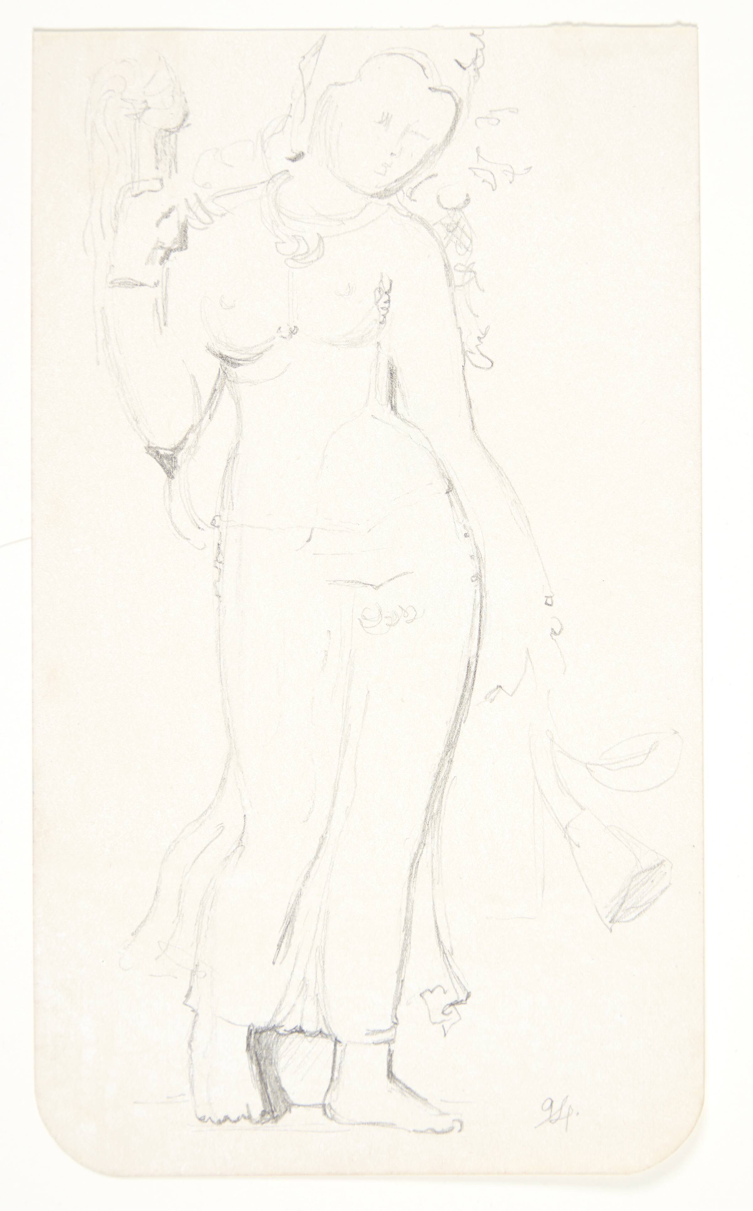 Stående kvinde. Studieblad efter relieffer i Borobudur, Java, Svend Rathsack, 1921