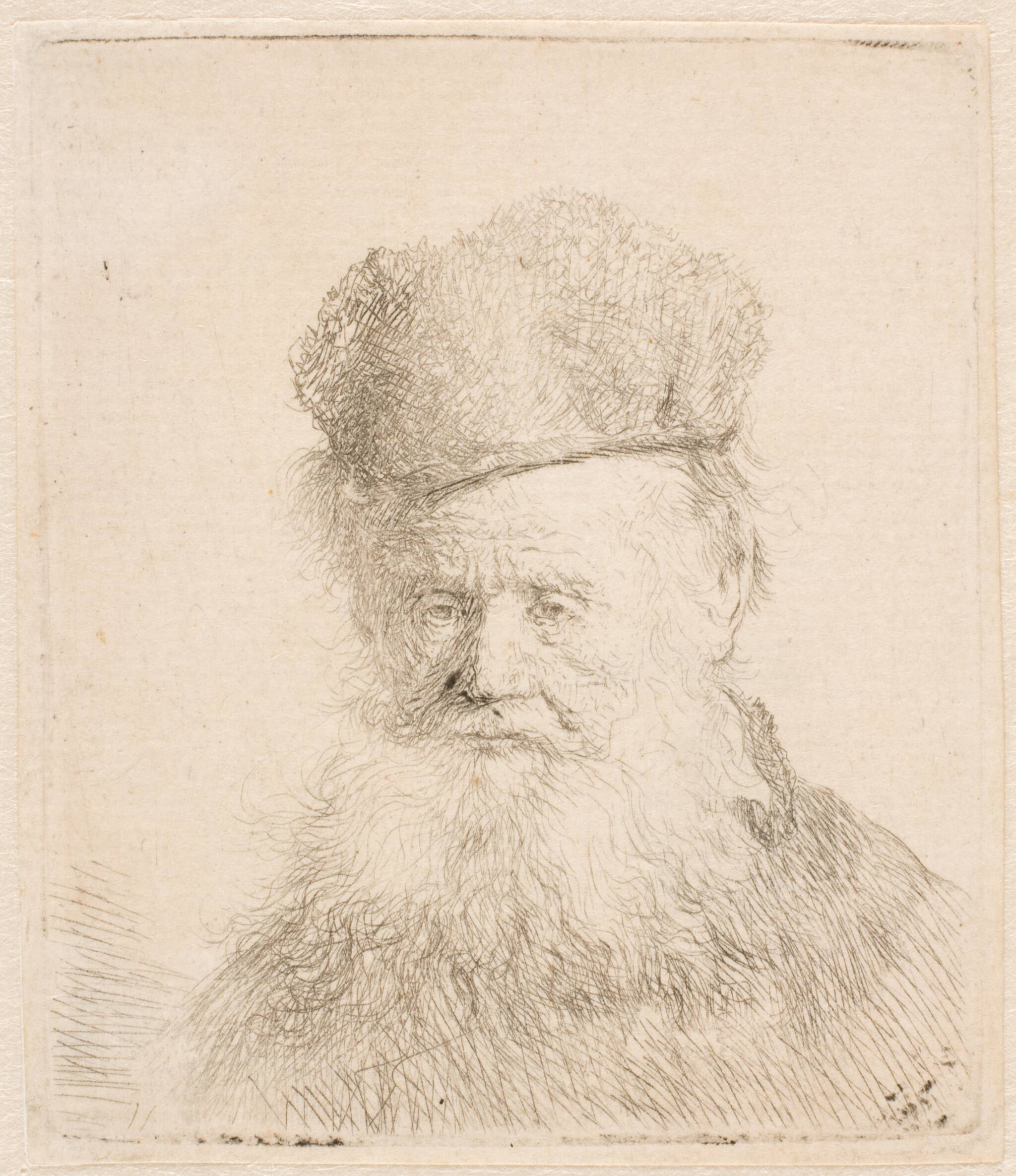 Resonate Opmærksomhed Banzai Bust of an old man with fur cap and flowing beard: nearly full face: eyes  direct, 1631, Rembrandt van Rijn | SMK Open