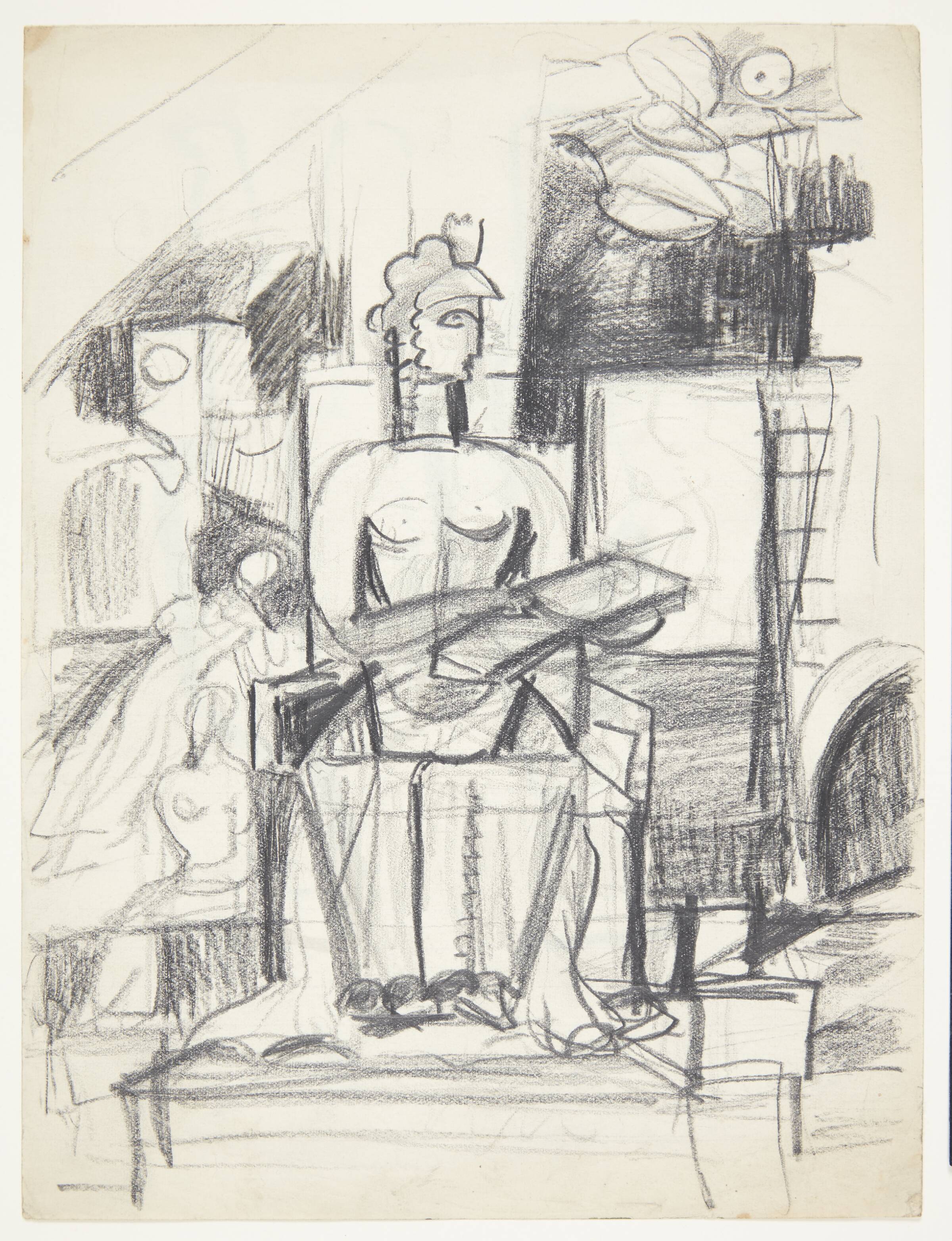 Kompositionsudkast med siddende kvindefigur med bog i hænderne, Ebba Carstensen, 1900-1967