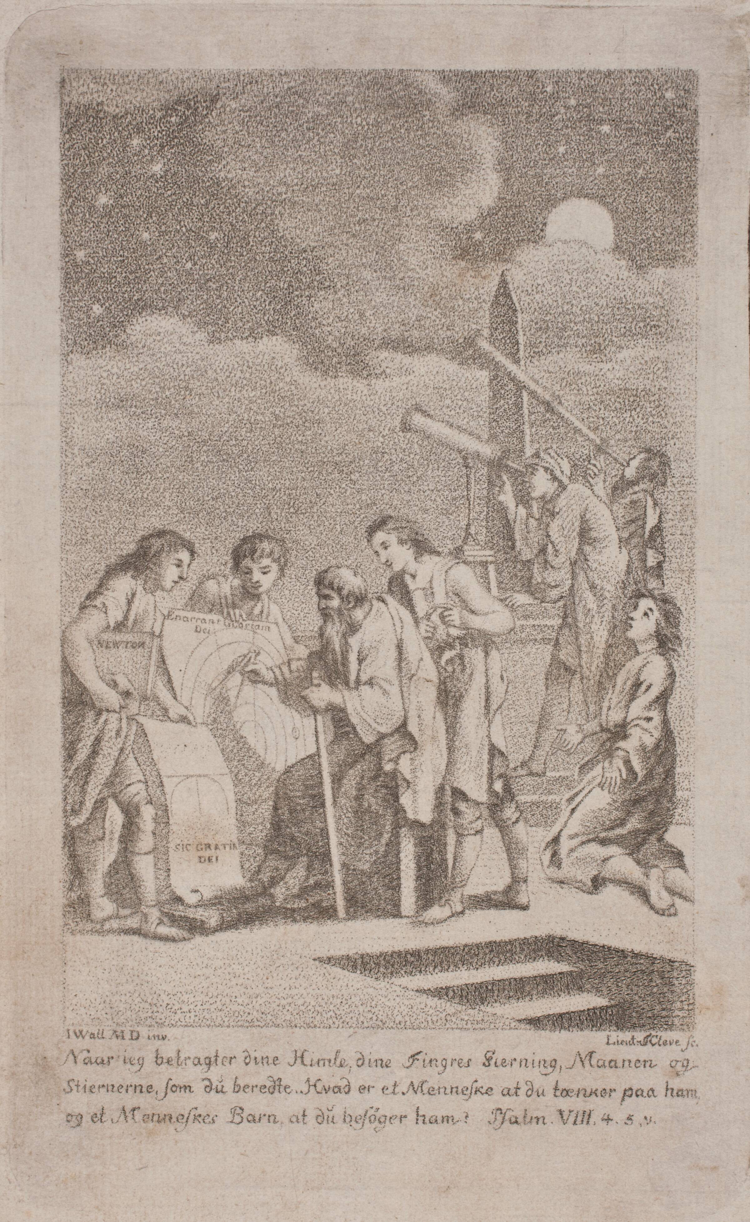 Illustration med astronomer og stjernekiggere, Terkel Kleve, 1743-1797