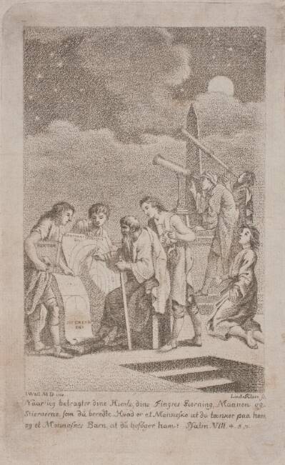 Illustration med astronomer og stjernekiggere