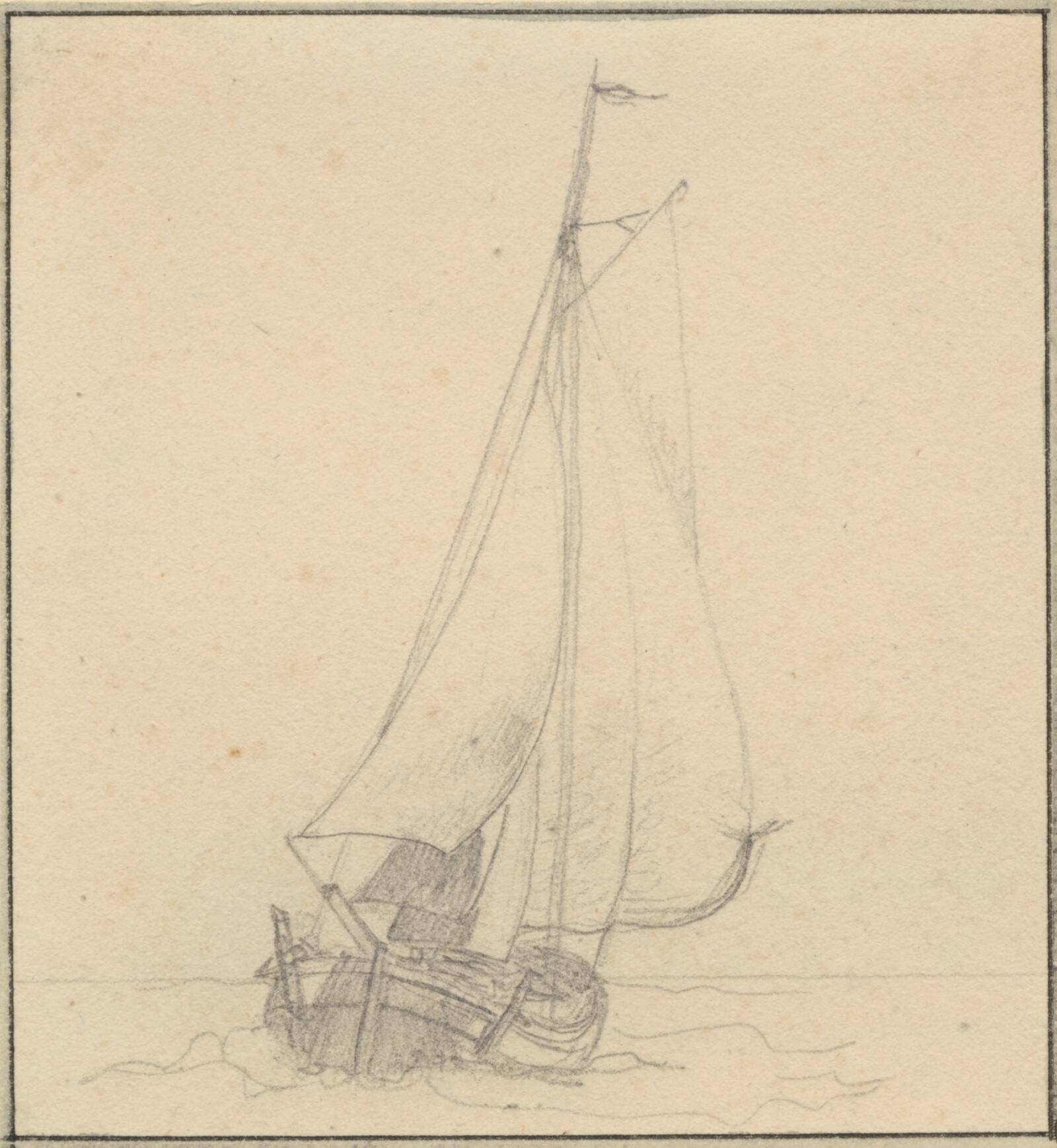 En jagt under sejl set forfra., C.W. Eckersberg, 1783-1853