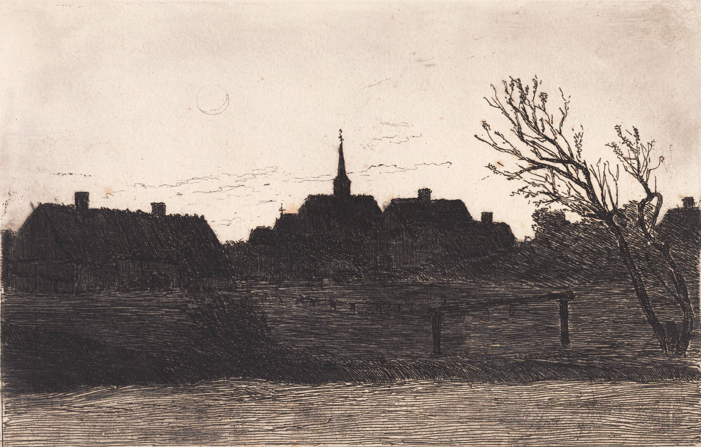 Hornbæk kirke, sommeraften, Carl Locher, 1887