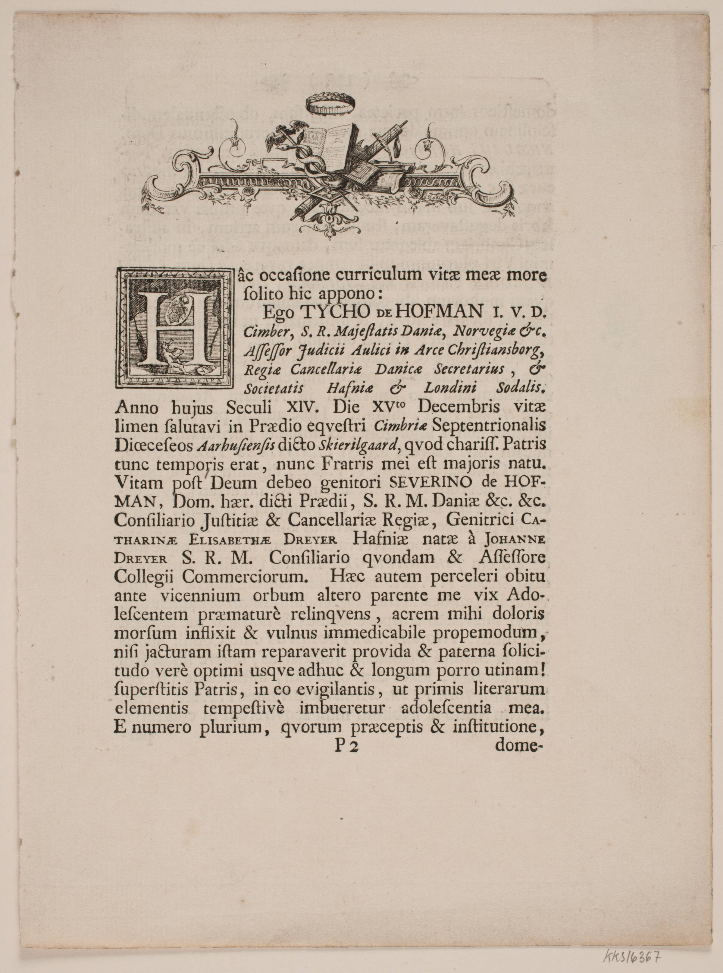 Vignet med Bog, Krans og Fasces, Odvardt Helmoldt de Lode, 1726-1757
