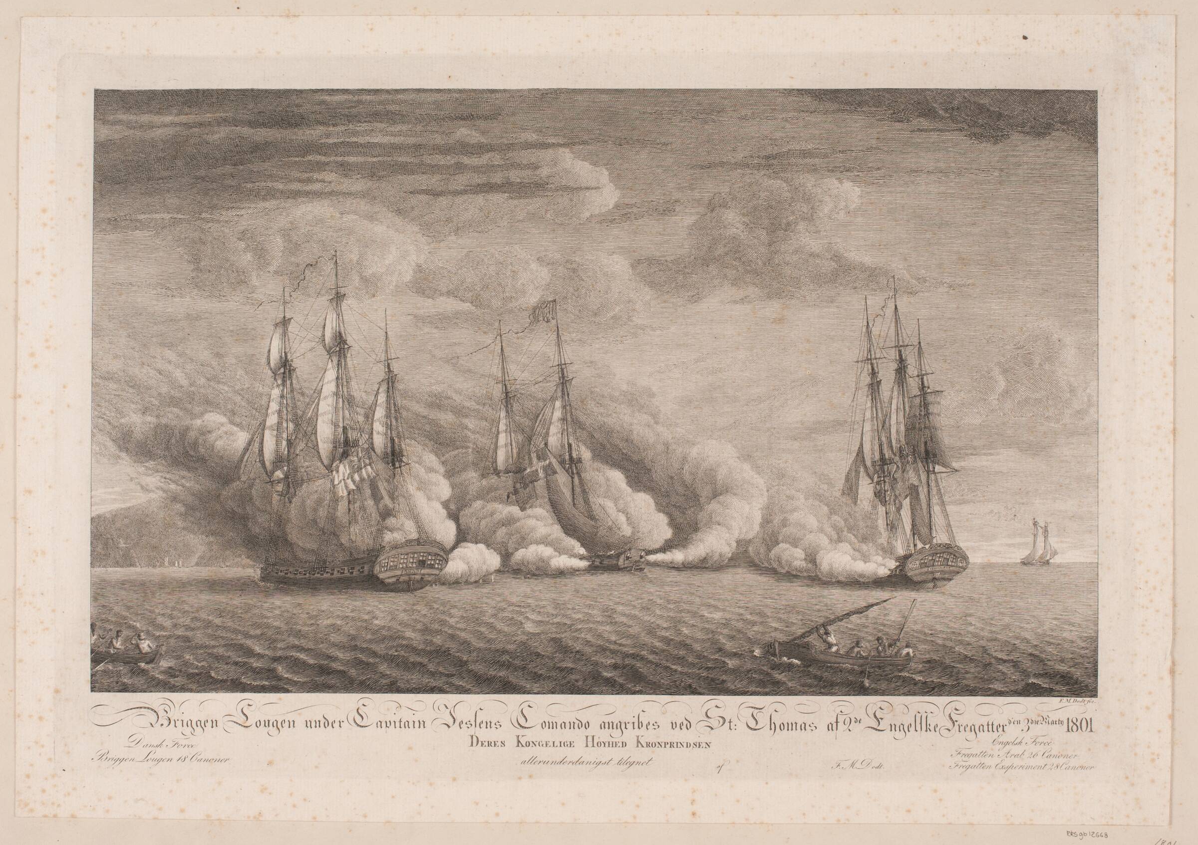 Briggen Lougen angribes ved St. Thomas, 3. marts 1801, Frans Martin Dodt, 1801-1818