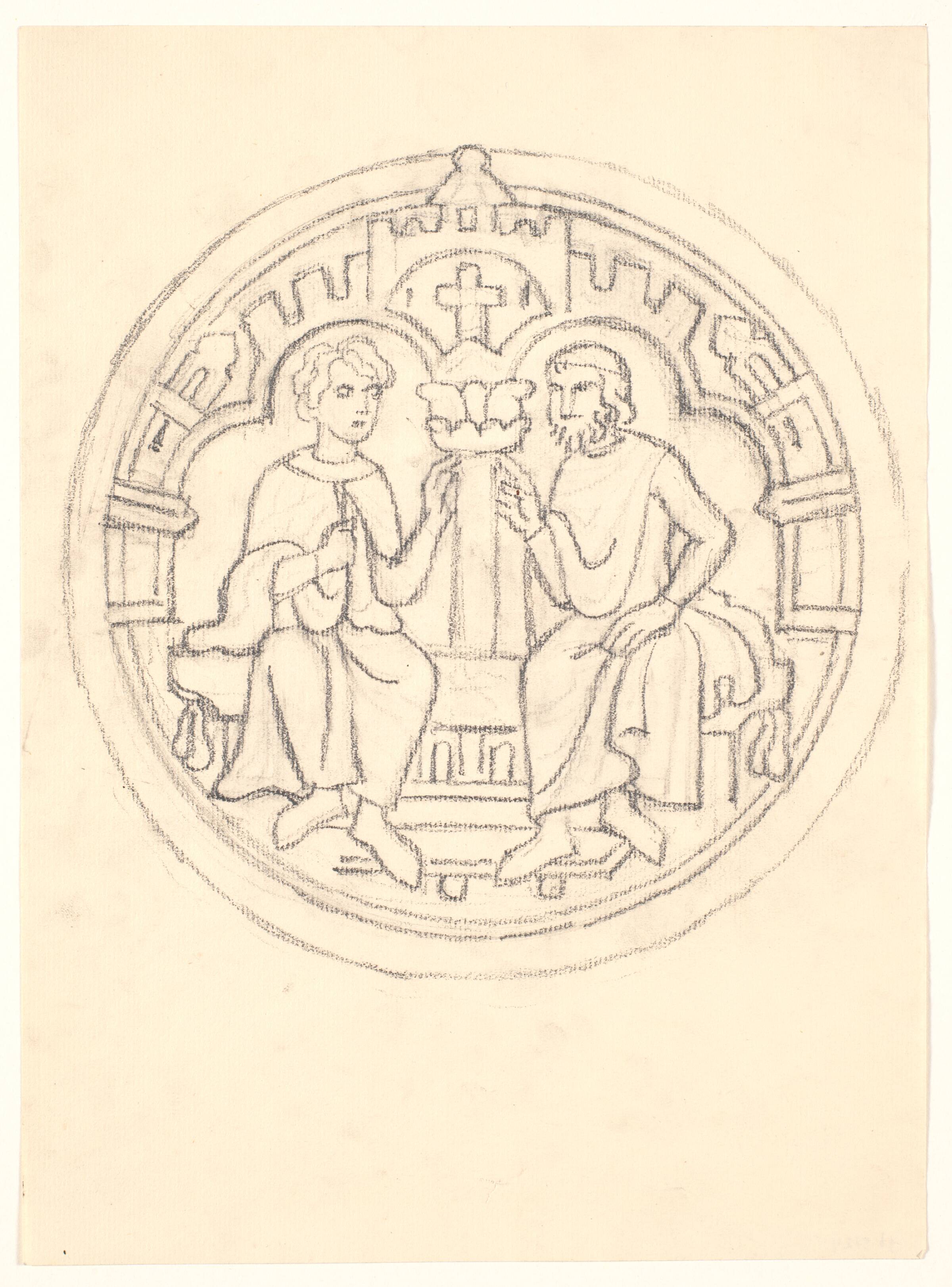 Dekorativt udkast. Tondo med to siddende figurer, Joakim Skovgaard, 1856-1933