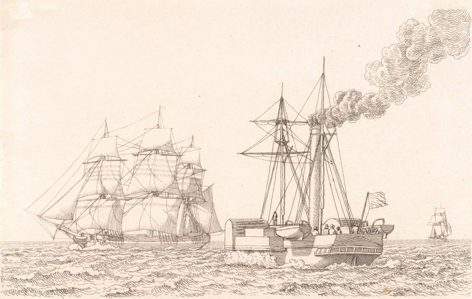 Hjuldamper og sejlskib, C.W. Eckersberg, 1843