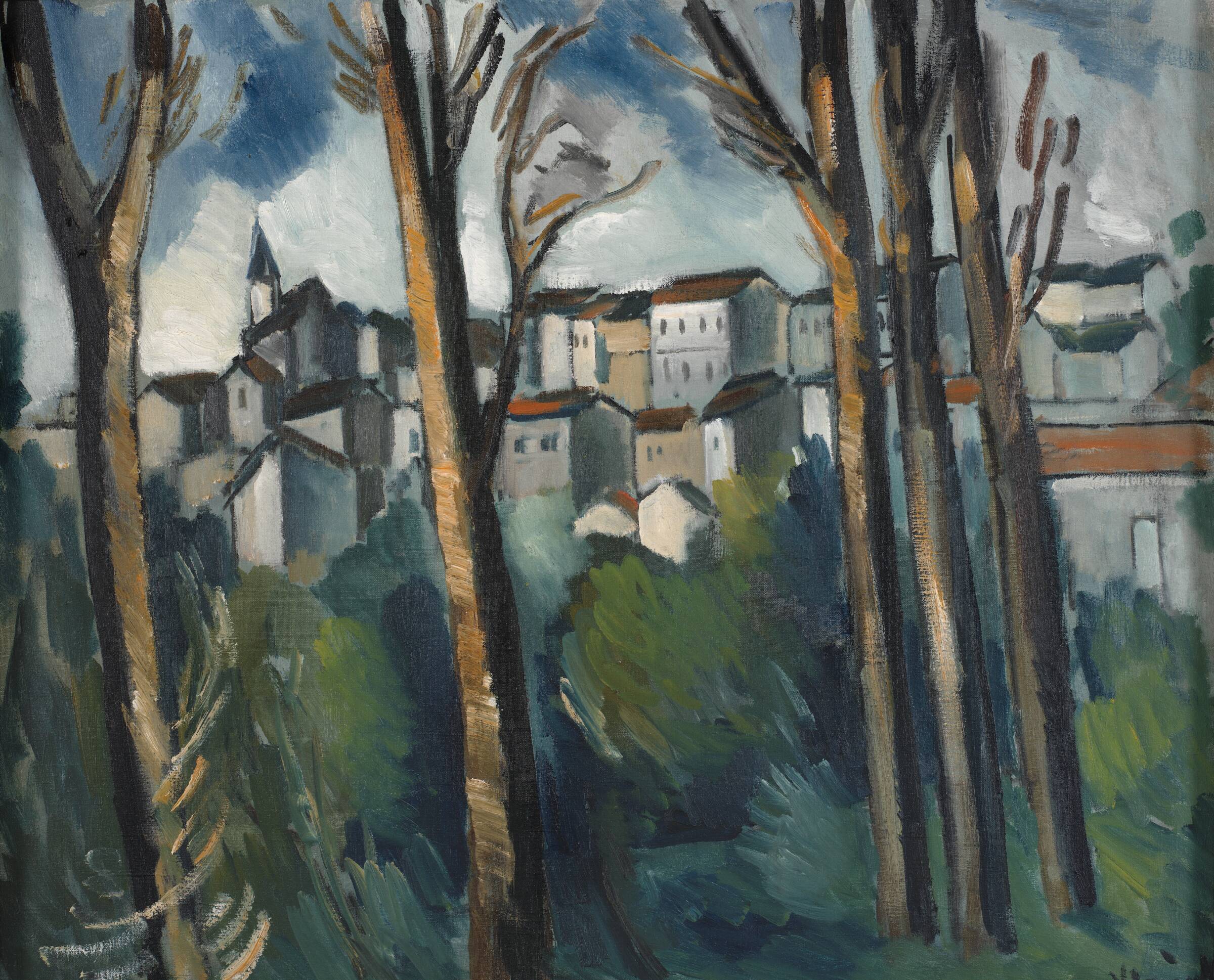 Landsby set gennem træer, Maurice de Vlaminck, 1912-1915