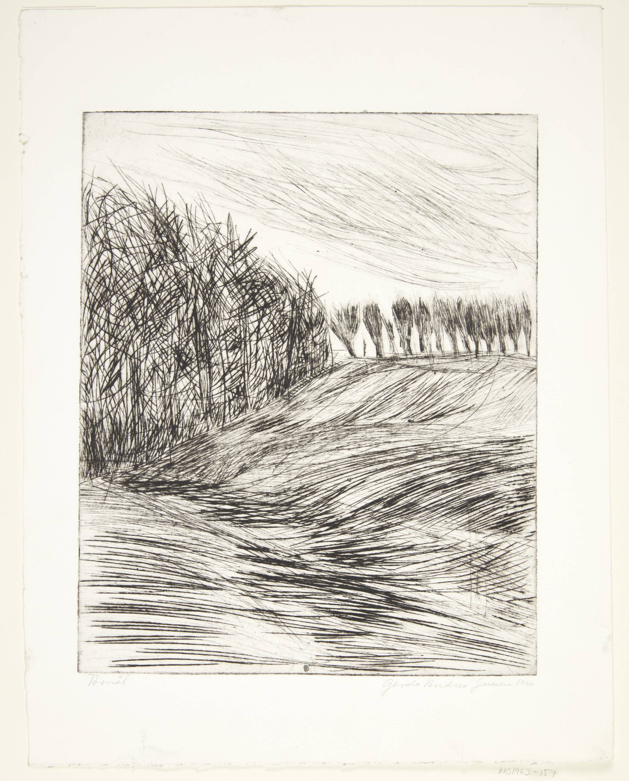 Landskab med hegn, Gerda Andrea Heltoft, 1960