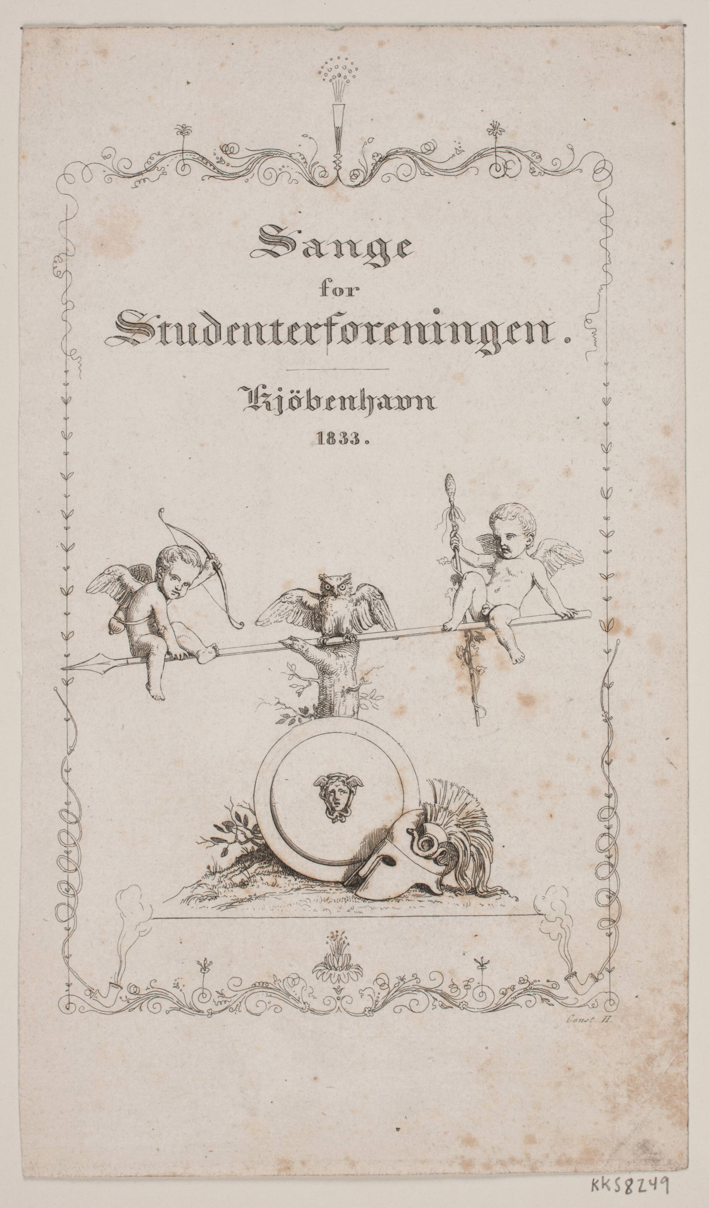 Titelblad til sange for Studenterforeningen, Constantin Hansen, 1833
