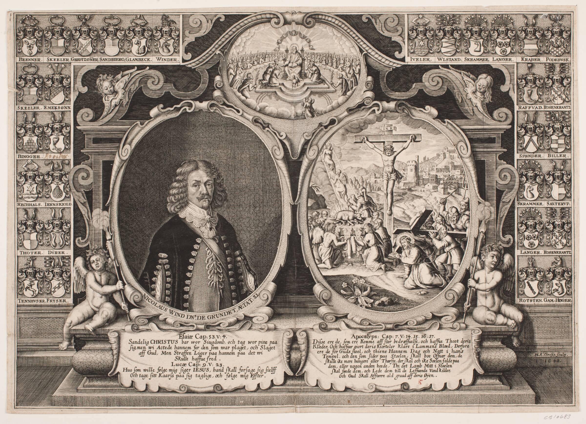 Niels Vind til Grundet og en fremstilling af Kristus på korset, Hans Andreas Greys, 1648