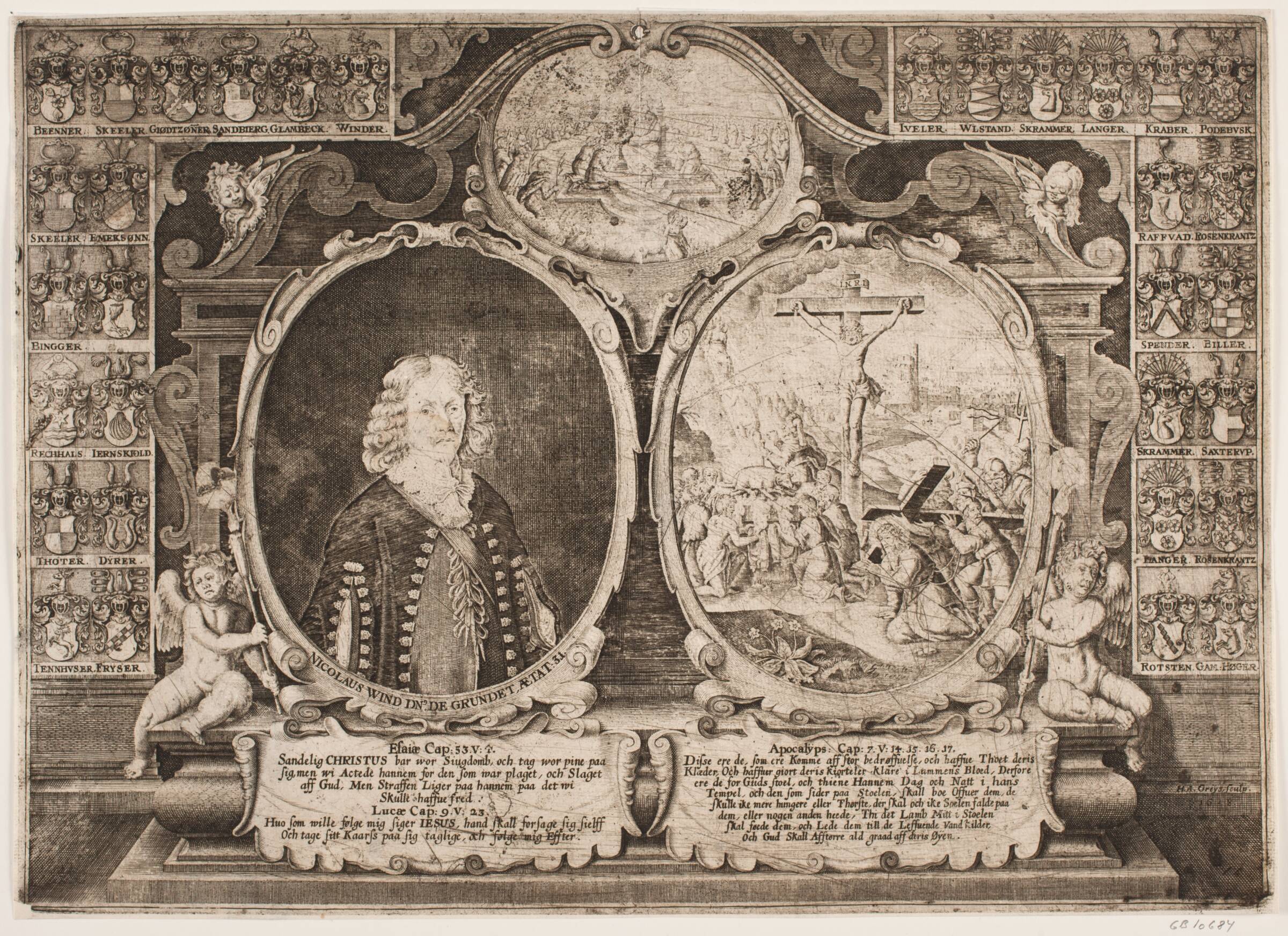 Niels Vind til Grundet og en fremstilling af Kristus på korset, Hans Andreas Greys, 1648