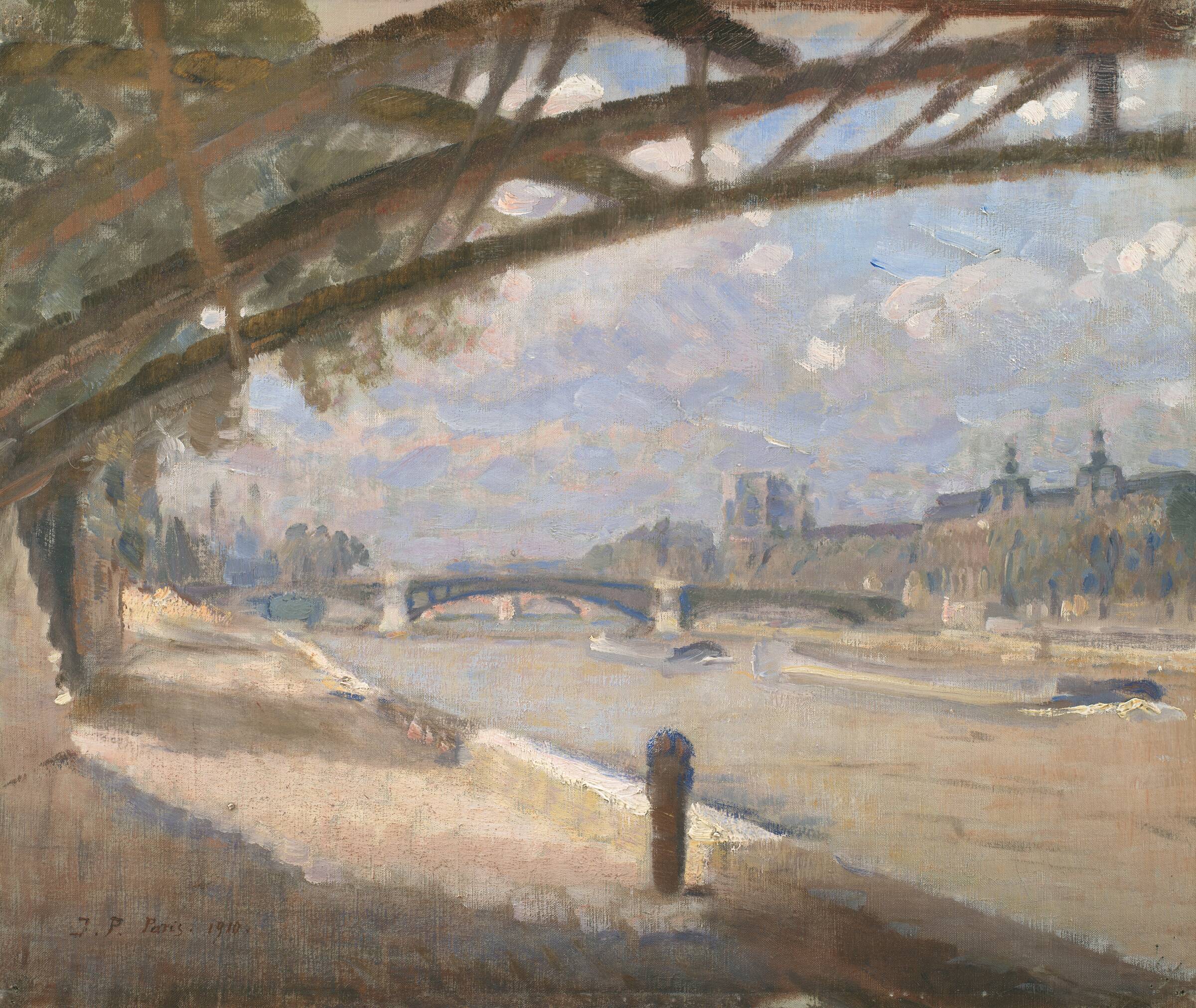 Under Pont des Arts i Paris. Middagssol, Julius Paulsen, 1910