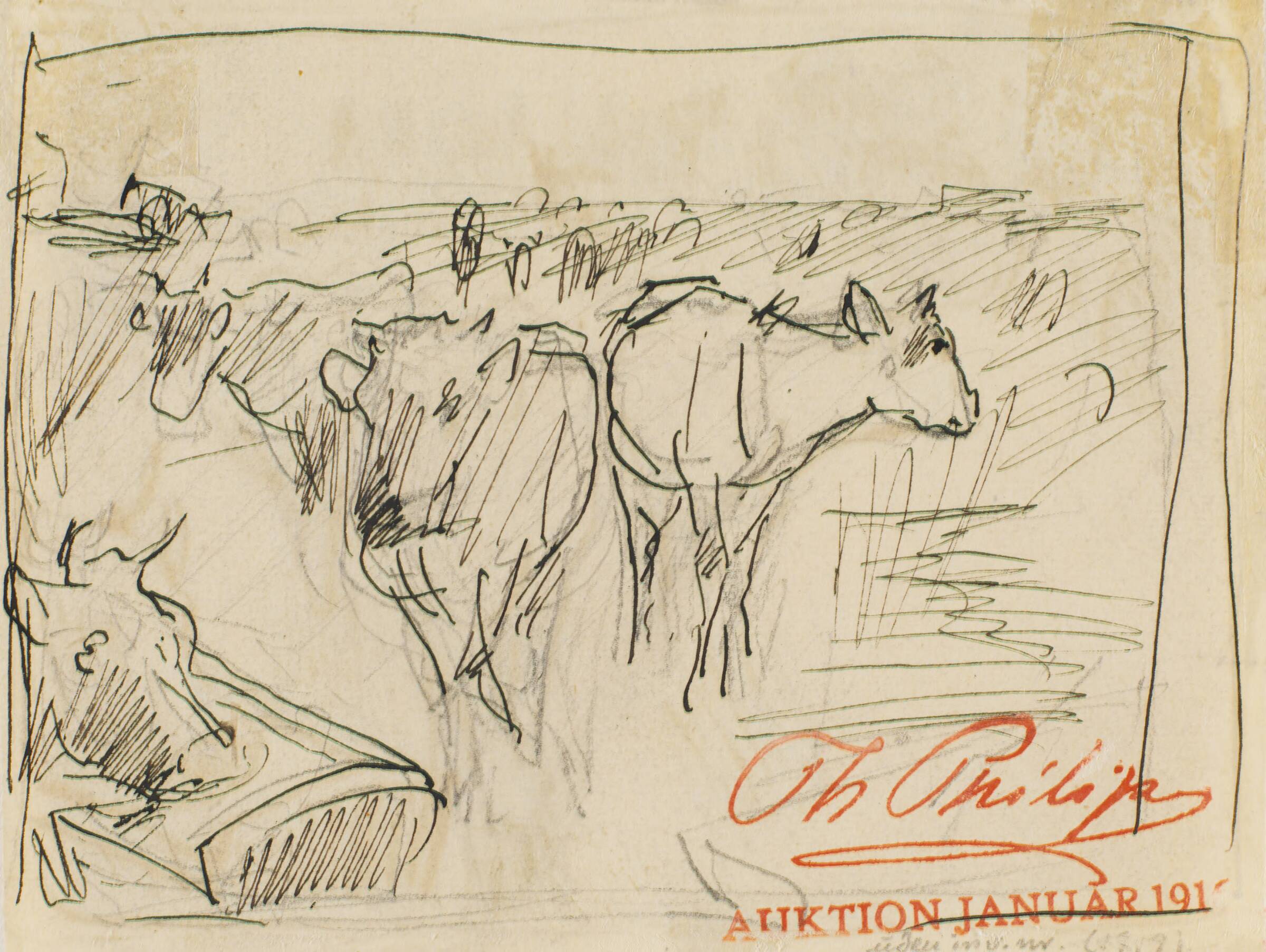 Køer ved et vandingstrug, Theodor Philipsen, 1892